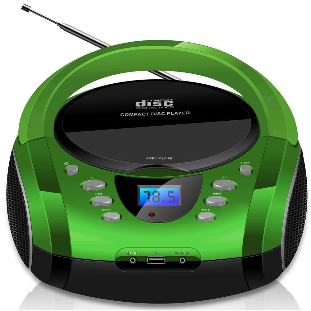 Cyberlux Tragbarer CD-Player Boombox CD/MP3 USB Kinder Radio gr&uuml;n 
