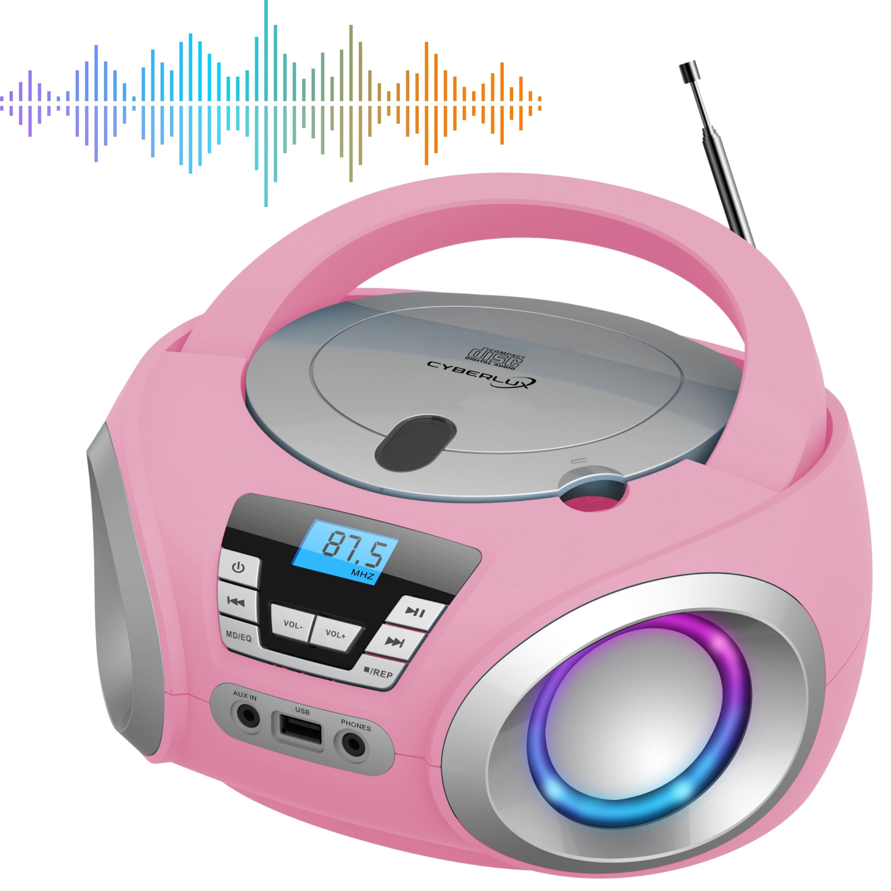 Cyberlux CD-Player mit LED-Beleuchtung CD/MP3 USB Kinder Radio pink 