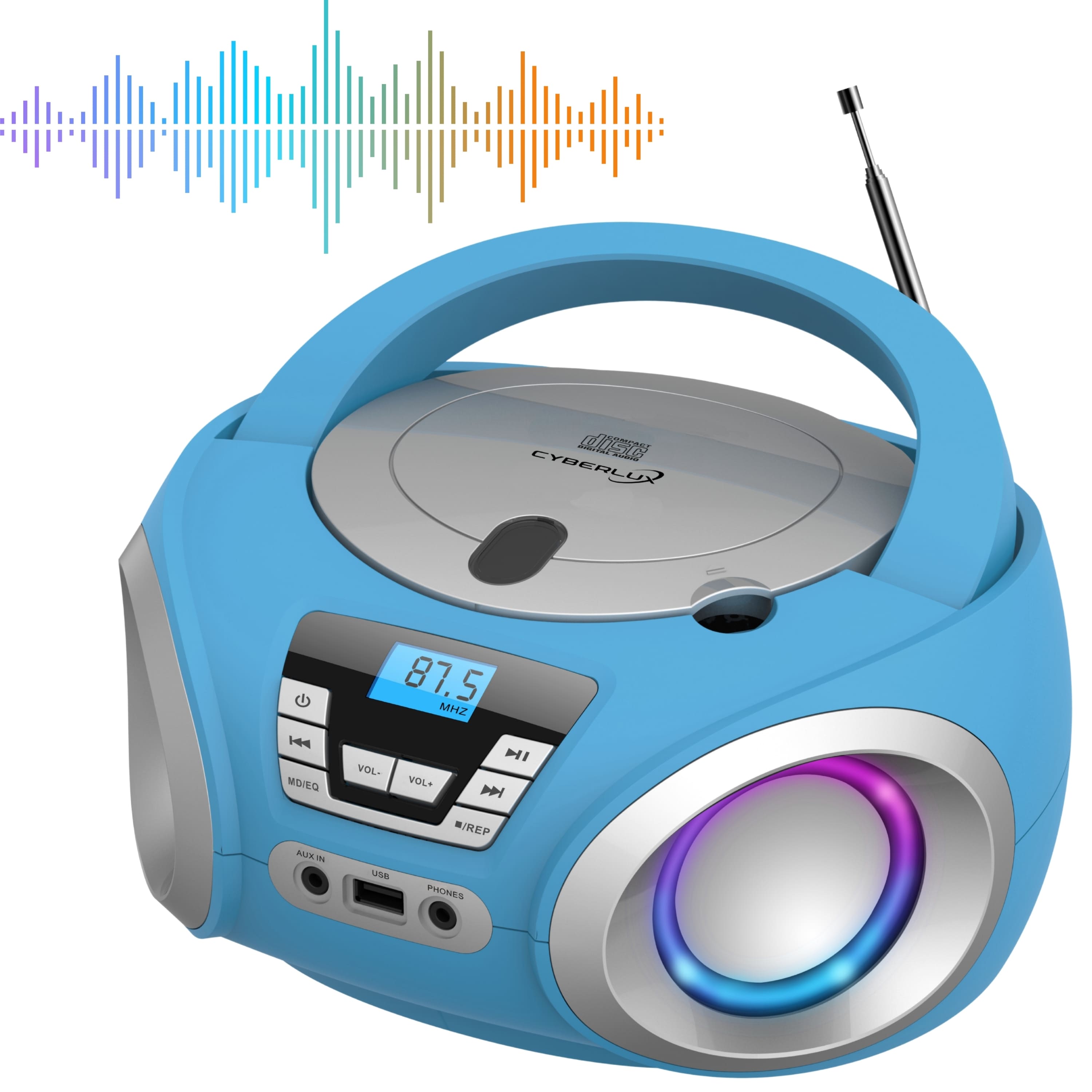 Cyberlux CD-Player mit LED-Beleuchtung CD/MP3 USB Kinder Radio blau 