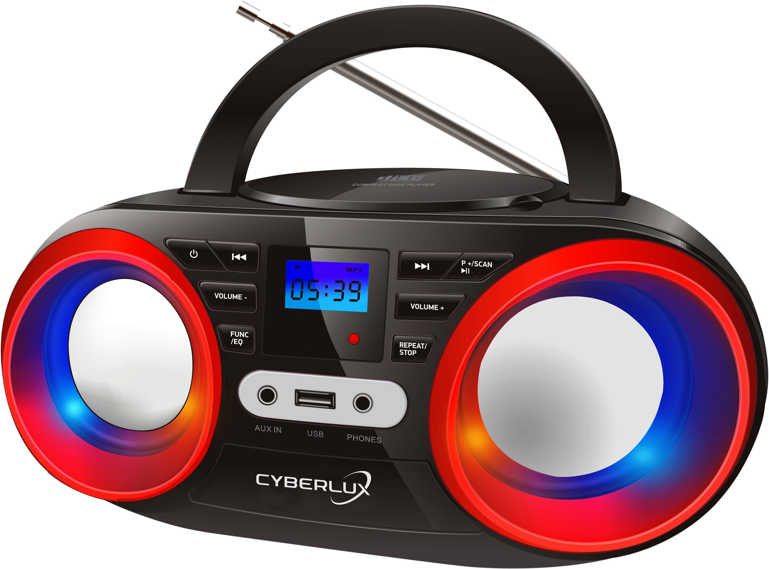 Cyberlux CD-Player m. LED-Beleuchtung USB Kinder Radio Schwarz/Rot 