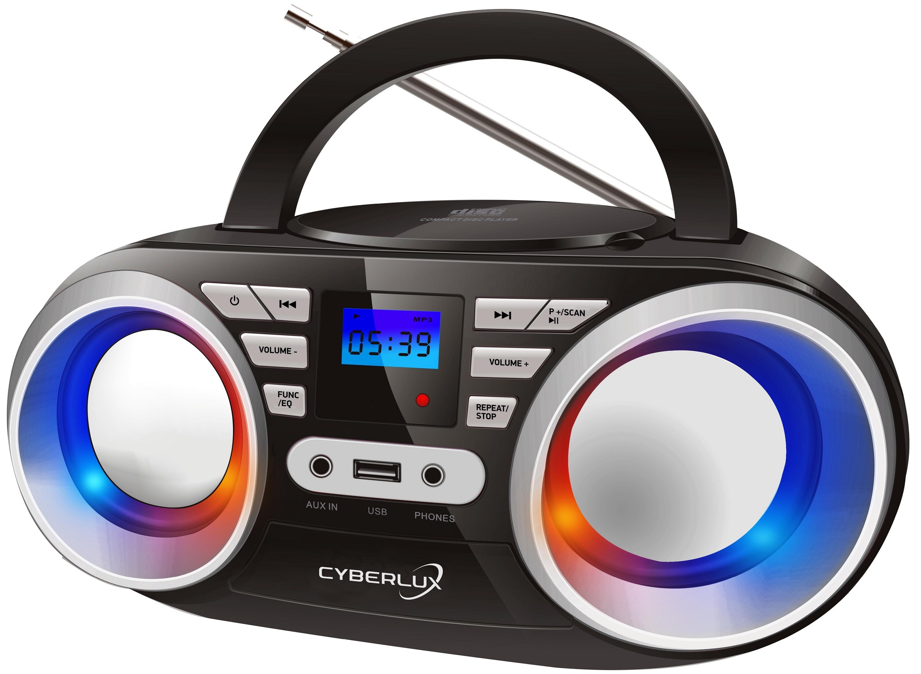 Cyberlux CD-Player m. LED-Beleuchtung USB Kinder Radio Schwarz/Silber 