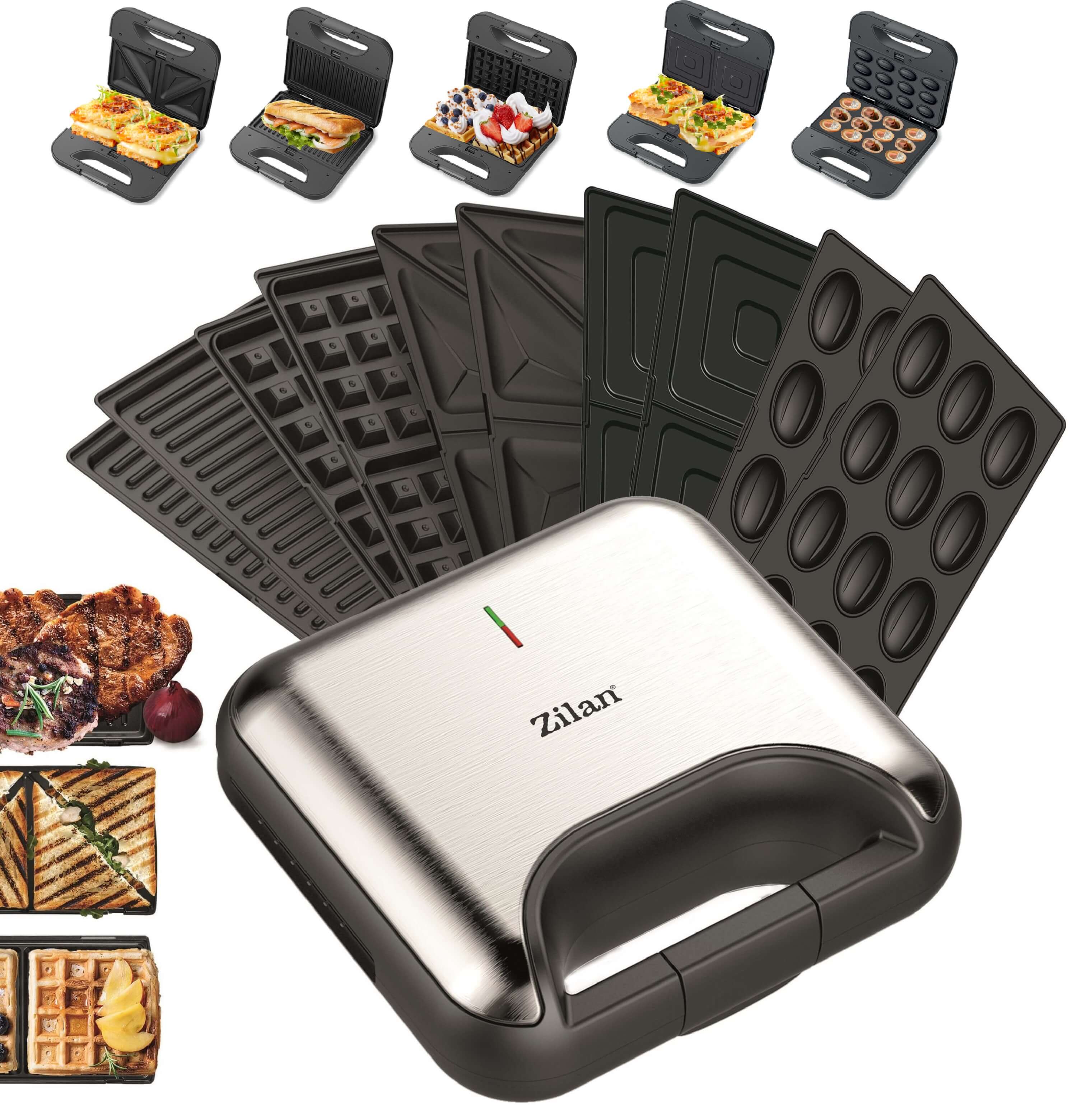 Zilan 5in1 Sandwichmaker Kontaktgrill Waffeleisen Zaubernuss 800W 