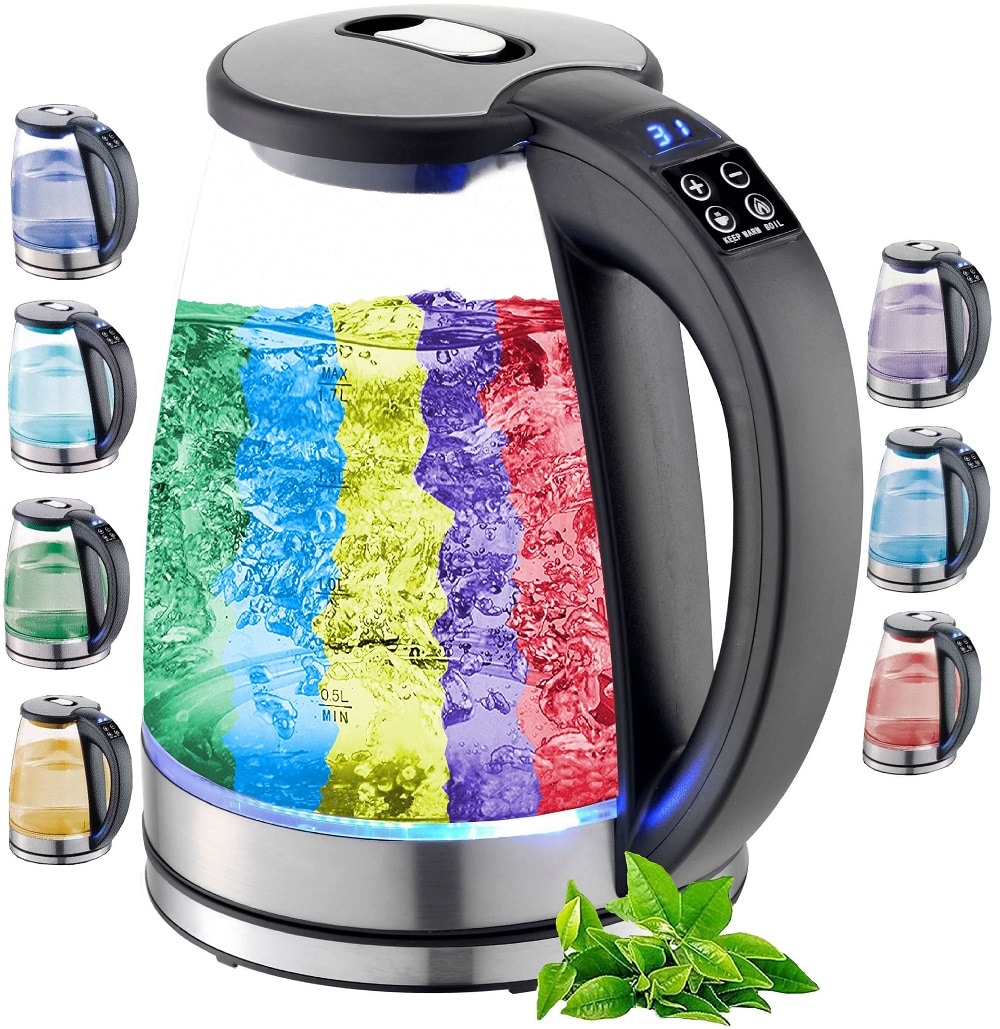Ecosa Glas Wasserkocher m. Temperatureinstellung LED Beleuchtung 1.8L 