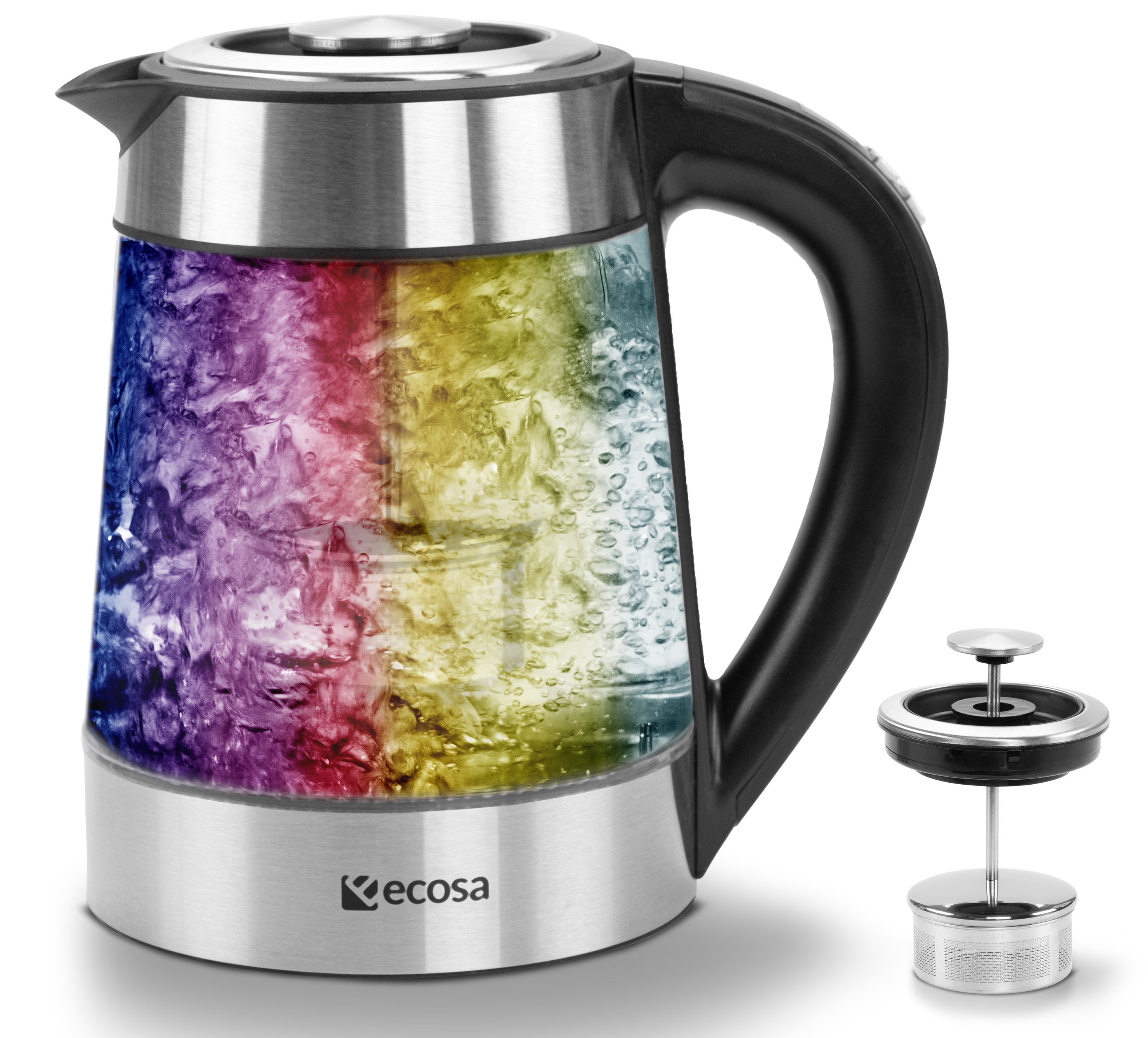 Ecosa Glas Wasserkocher m. Temperatureinstellung Teefilter LED 1.7L 