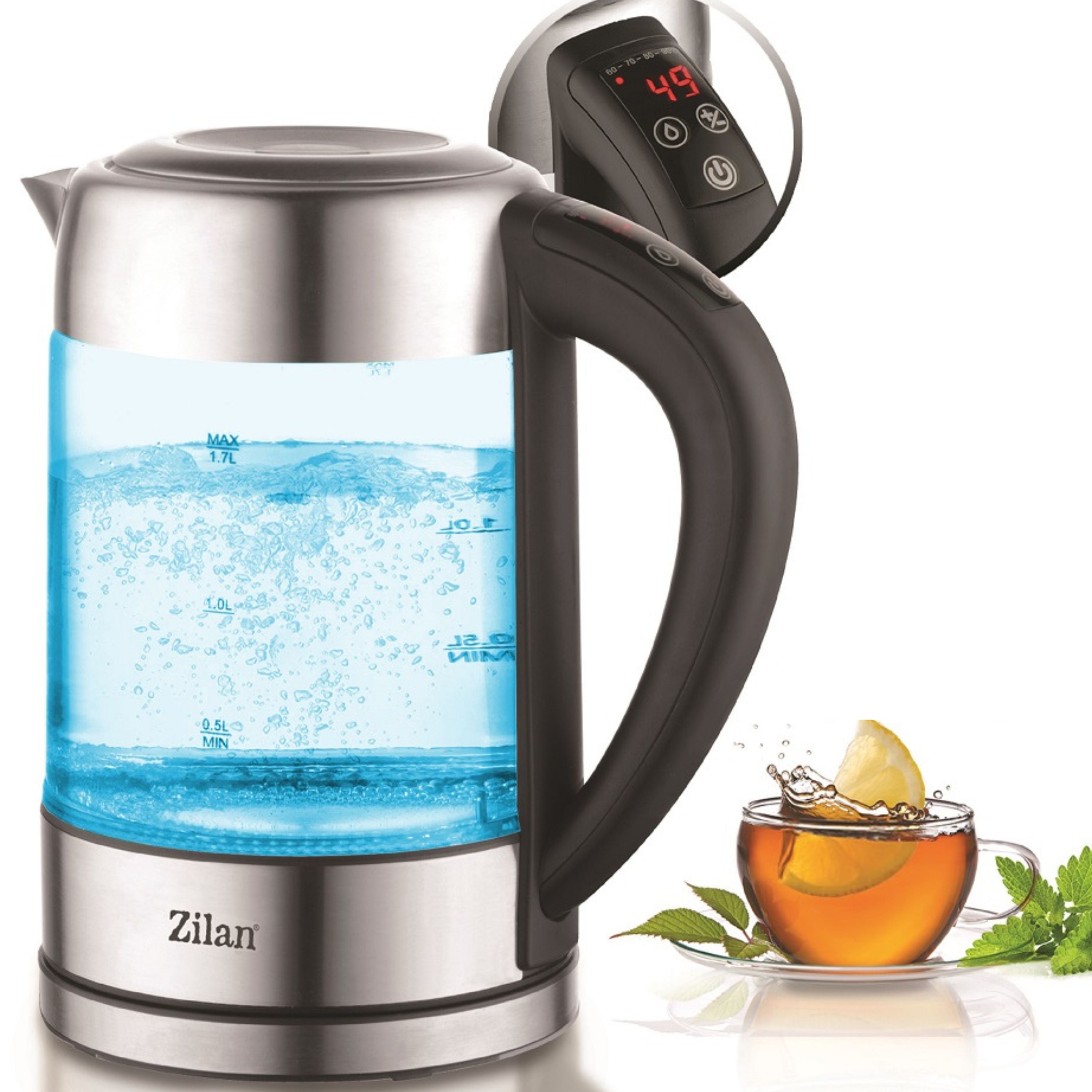 Zilan Glas Wasserkocher mit Temperaturwahl LED-Beleuchtung 1.7L 2200W 