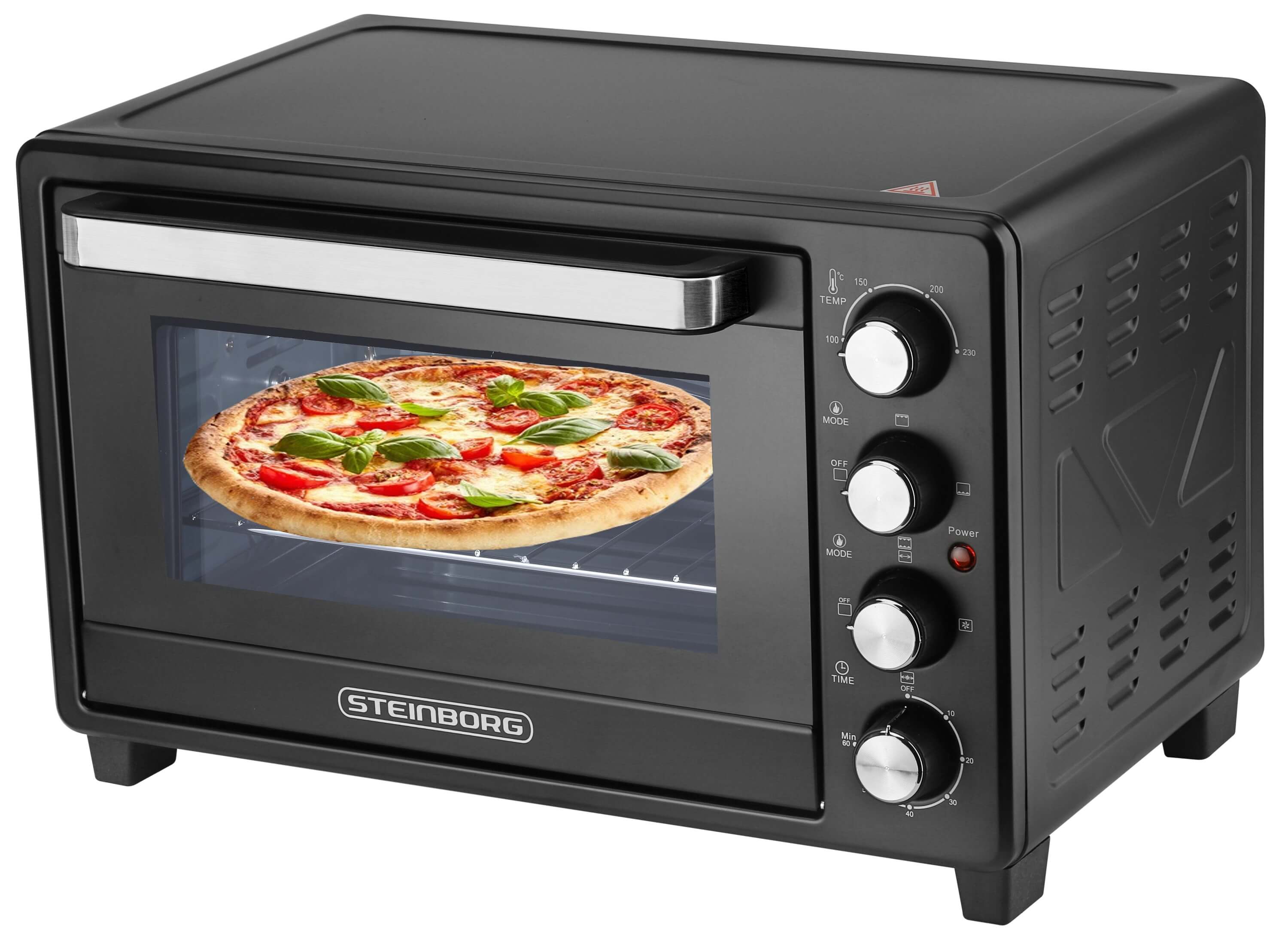 Steinborg Minibackofen Pizzaofen 35L mit Umluft 1600W schwar 