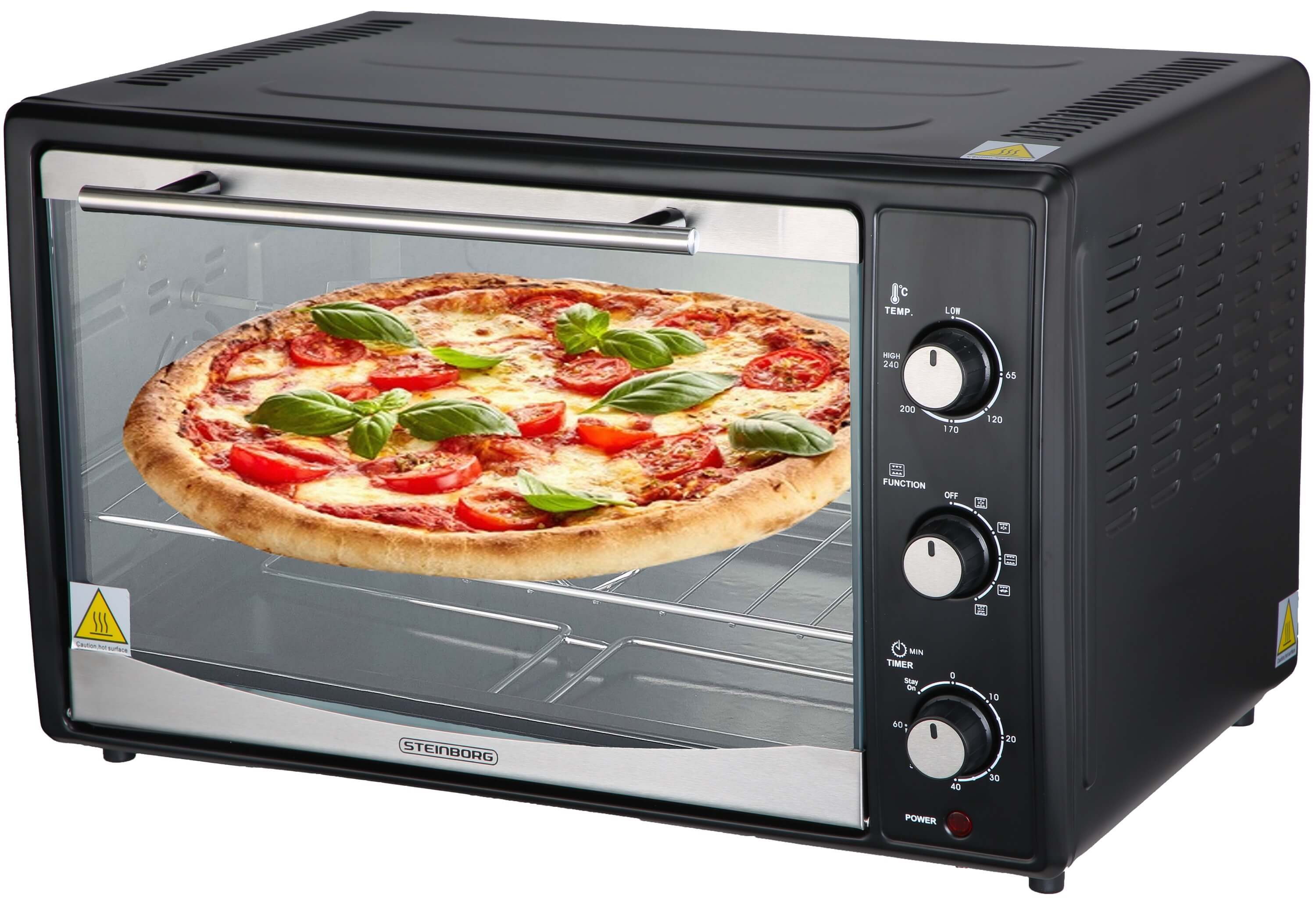 Steinborg Minibackofen Pizzaofen 45L mit Umluft 1800W schwarz 