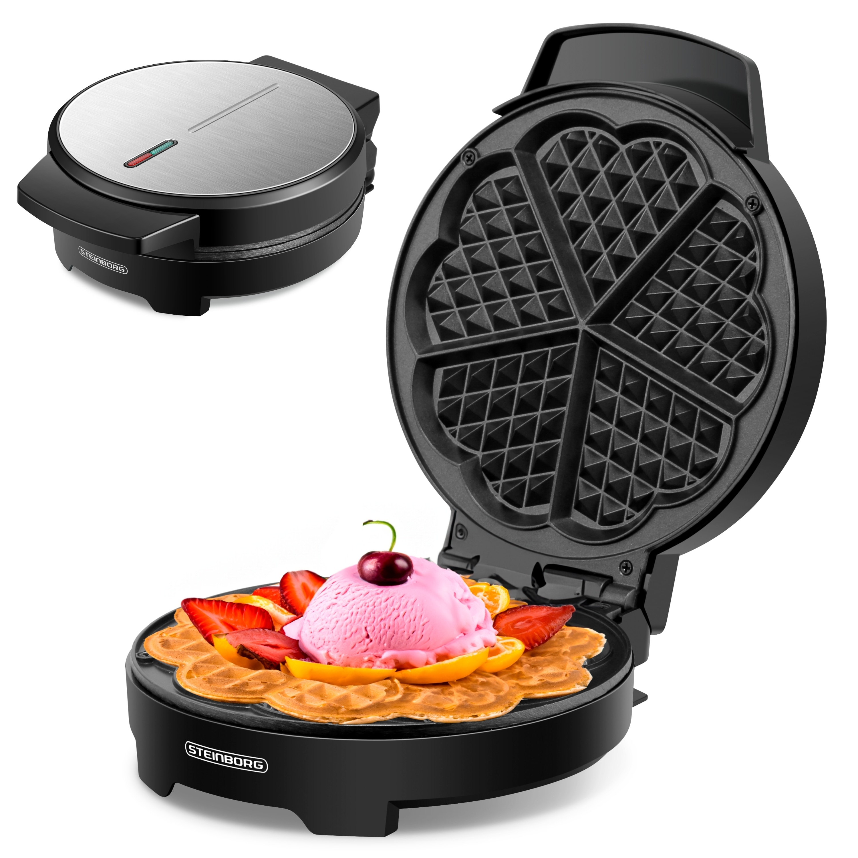 Steinborg Waffeleisen f&uuml;r klassische Herzwaffeln Backampel 1000W 
