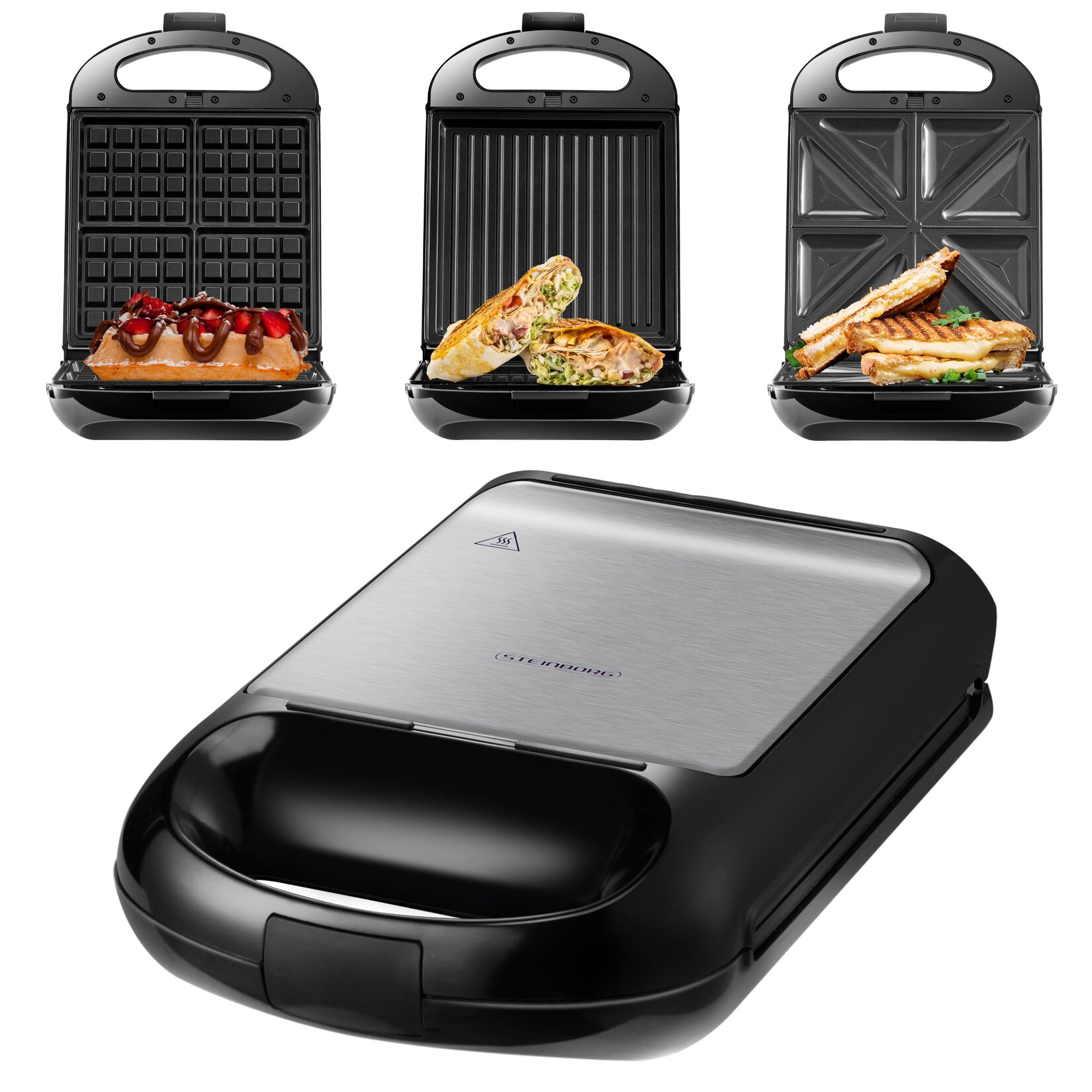 3in1 Sandwichmaker Kontaktgrill Waffeleisen 1200W