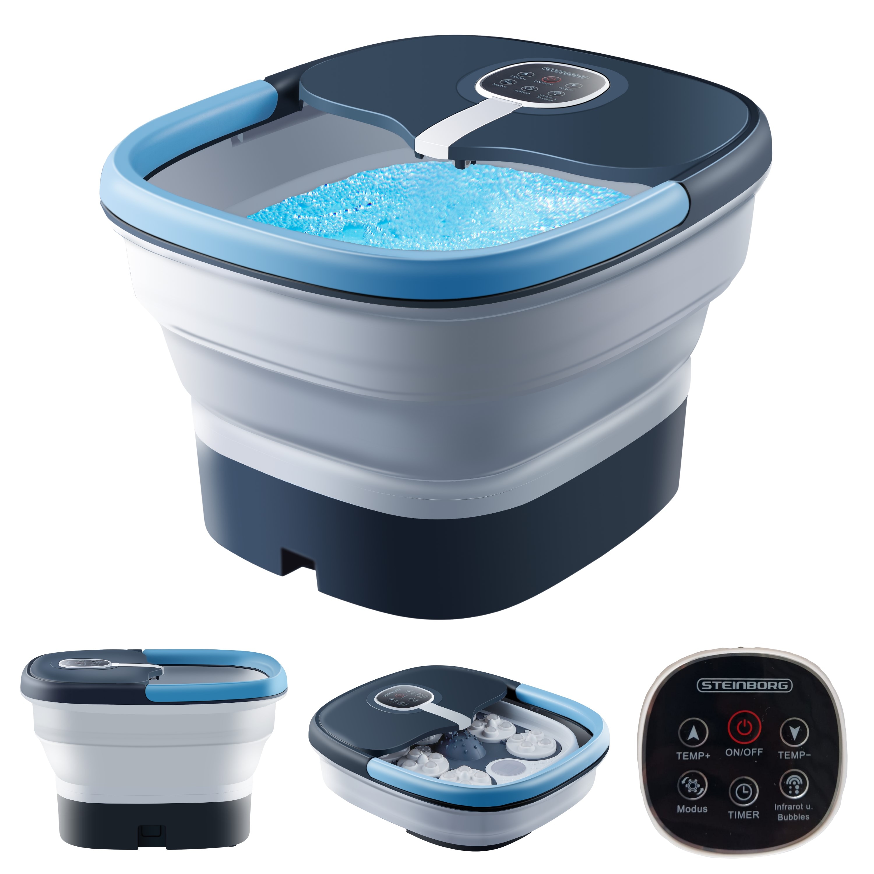 Steinborg faltbares Fu&szlig;sprudelbad m. Fernbedienung Timer Platzsparend 