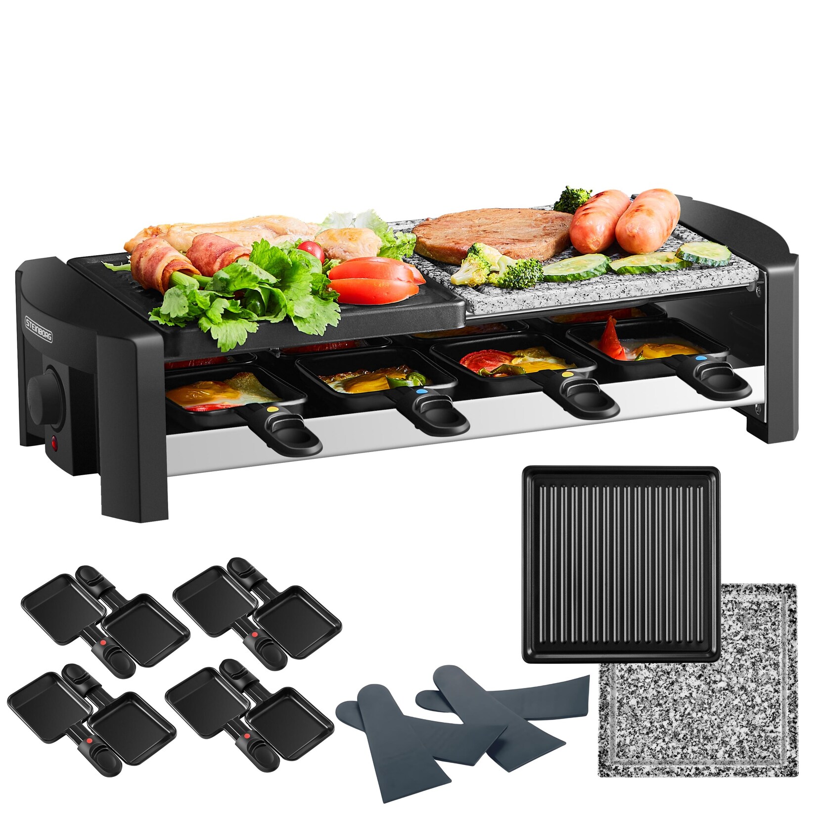 Raclette Grill für 8 Personen m. kombinierter Grillfläche 1300W