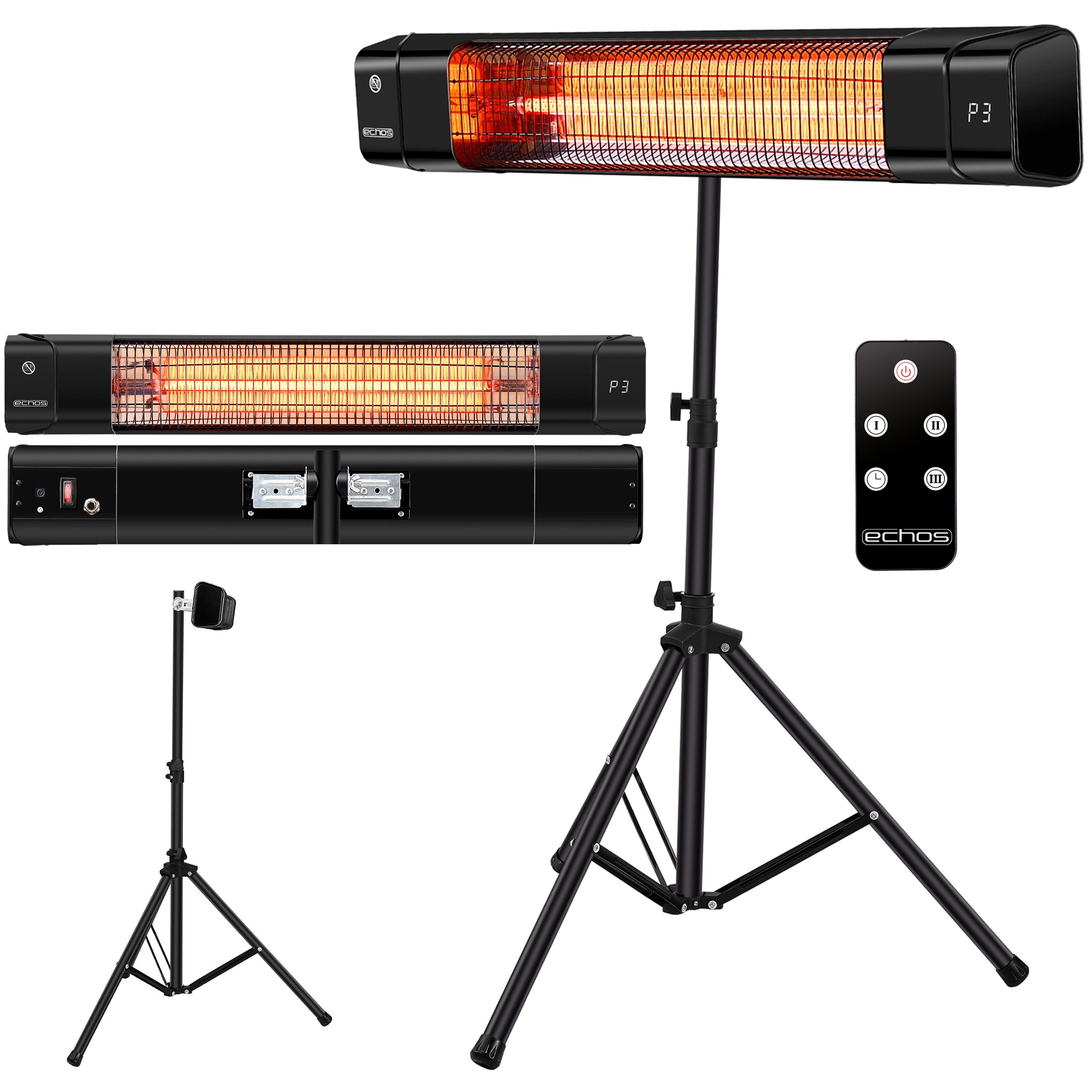 Echos Heizstrahler mit Fernbedienung Timer 3 Leistungsstufen 1500W 