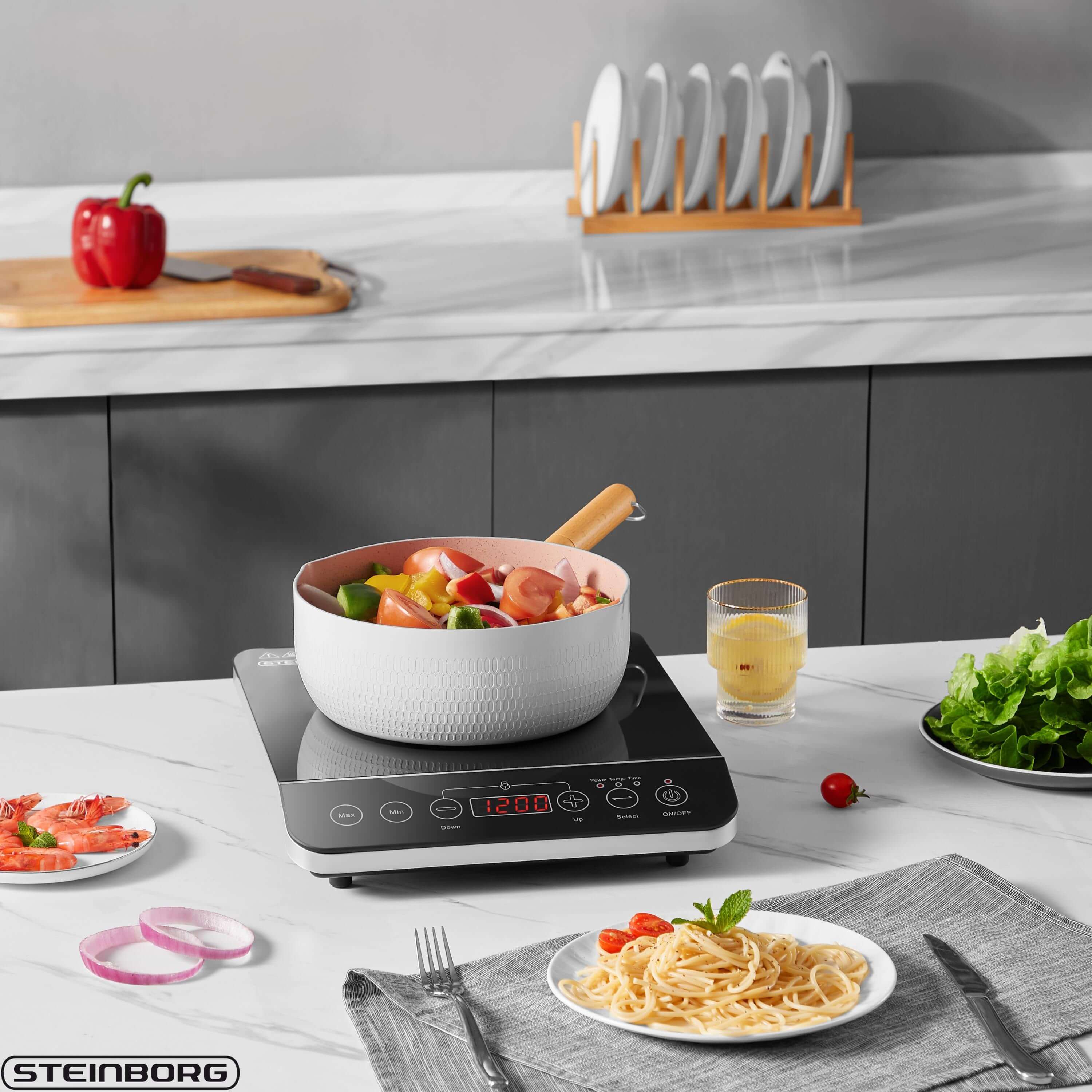 Induktionskochfeld 1 Platte 2000W – Mobile Einzel-Induktionsplatte Mit 10 Leistungs- & Temperaturstufen, Timer, Touchsteuerung Touch Steuerung Kochfeld