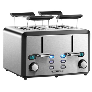 Steinborg 4 Scheiben Edelstahl XXL Toaster mit Brötchenaufsatz 1600W 