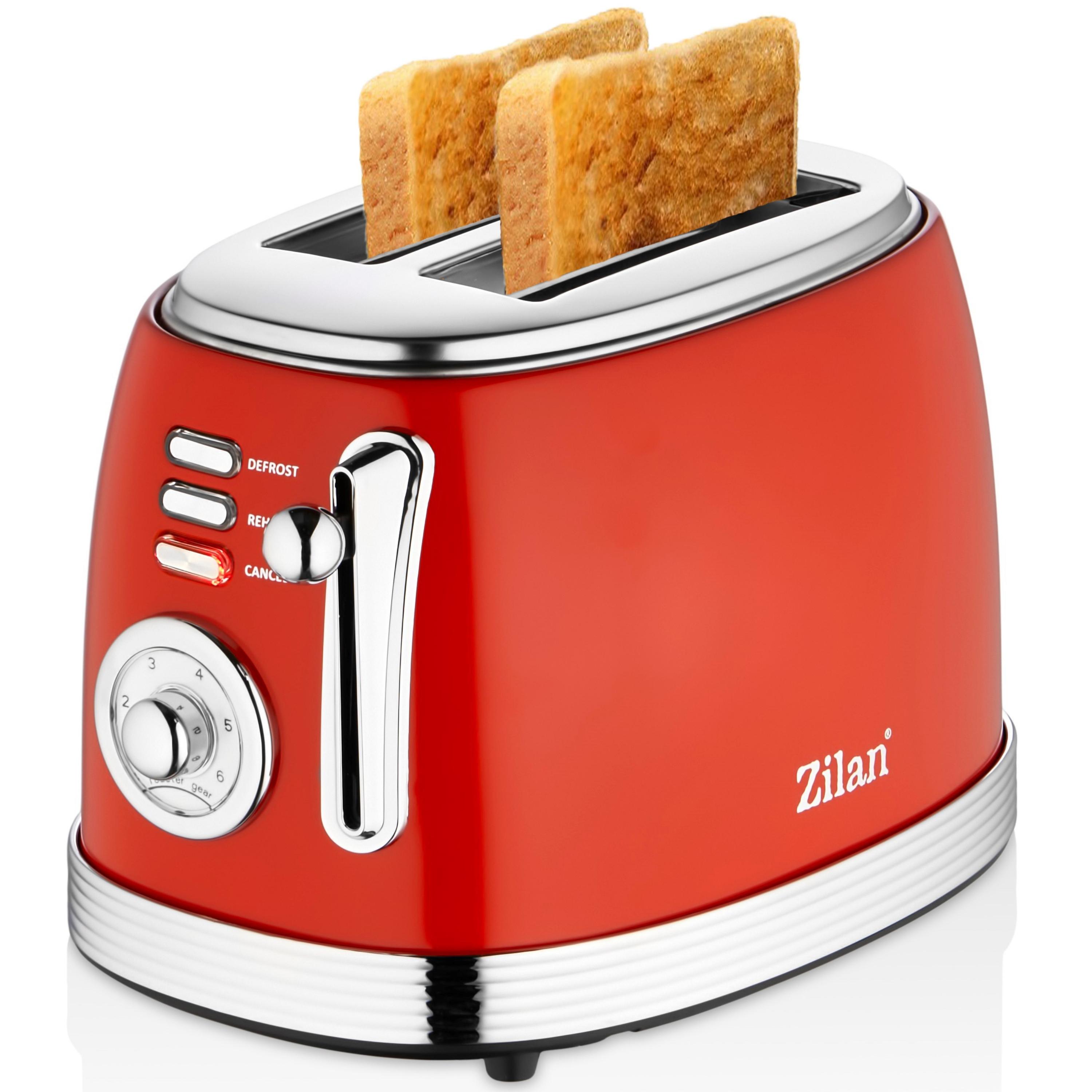 Zilan 60er Jahre Retro 2 Scheiben Doppelschlitz Toaster 850 Watt 