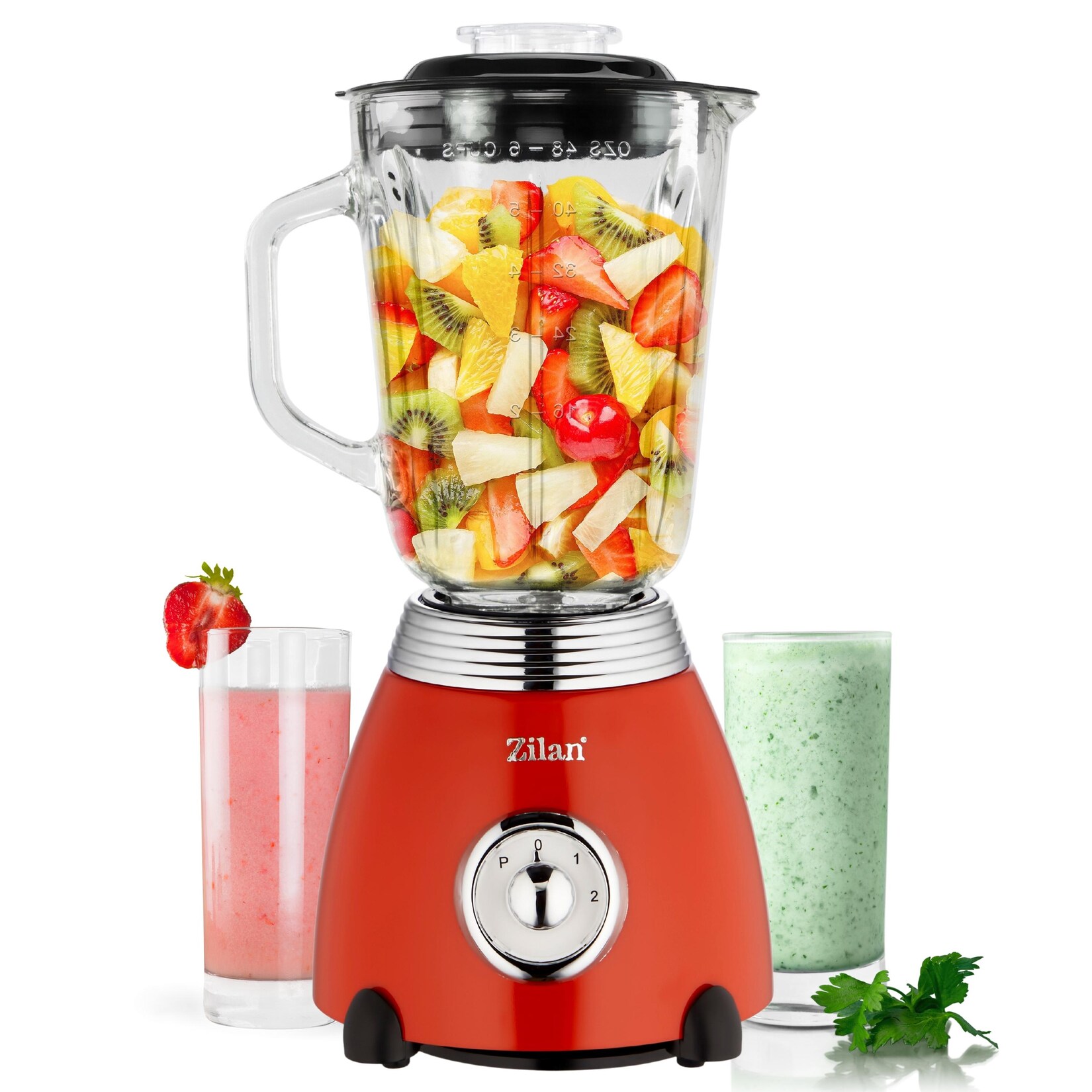 Retro Standmixer mit  Glasbehälter Edelstahlklinge 500 Watt rot