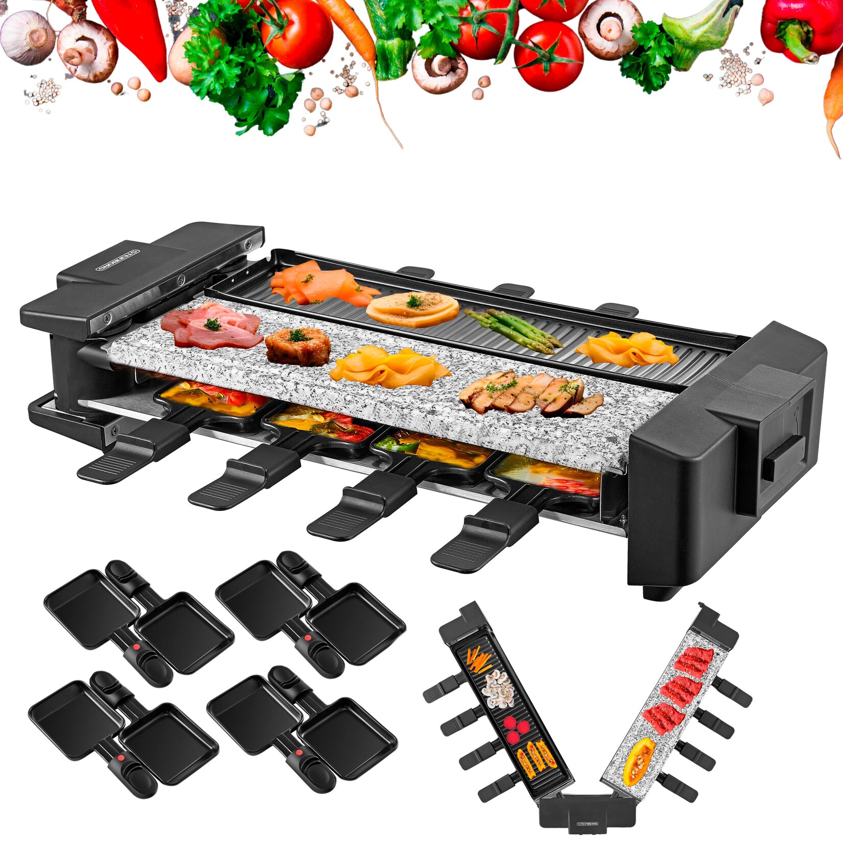 Raclette Grill für 8 Personen m. teilbarer Grillfläche 1500W