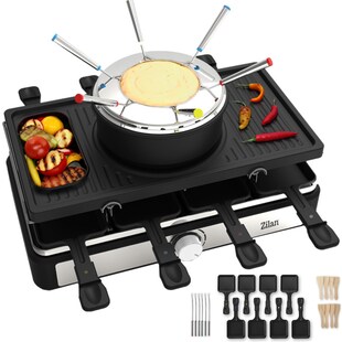 Zilan 3in1 Raclette Grill für 8 Personen mit Fondue Set 1400W 