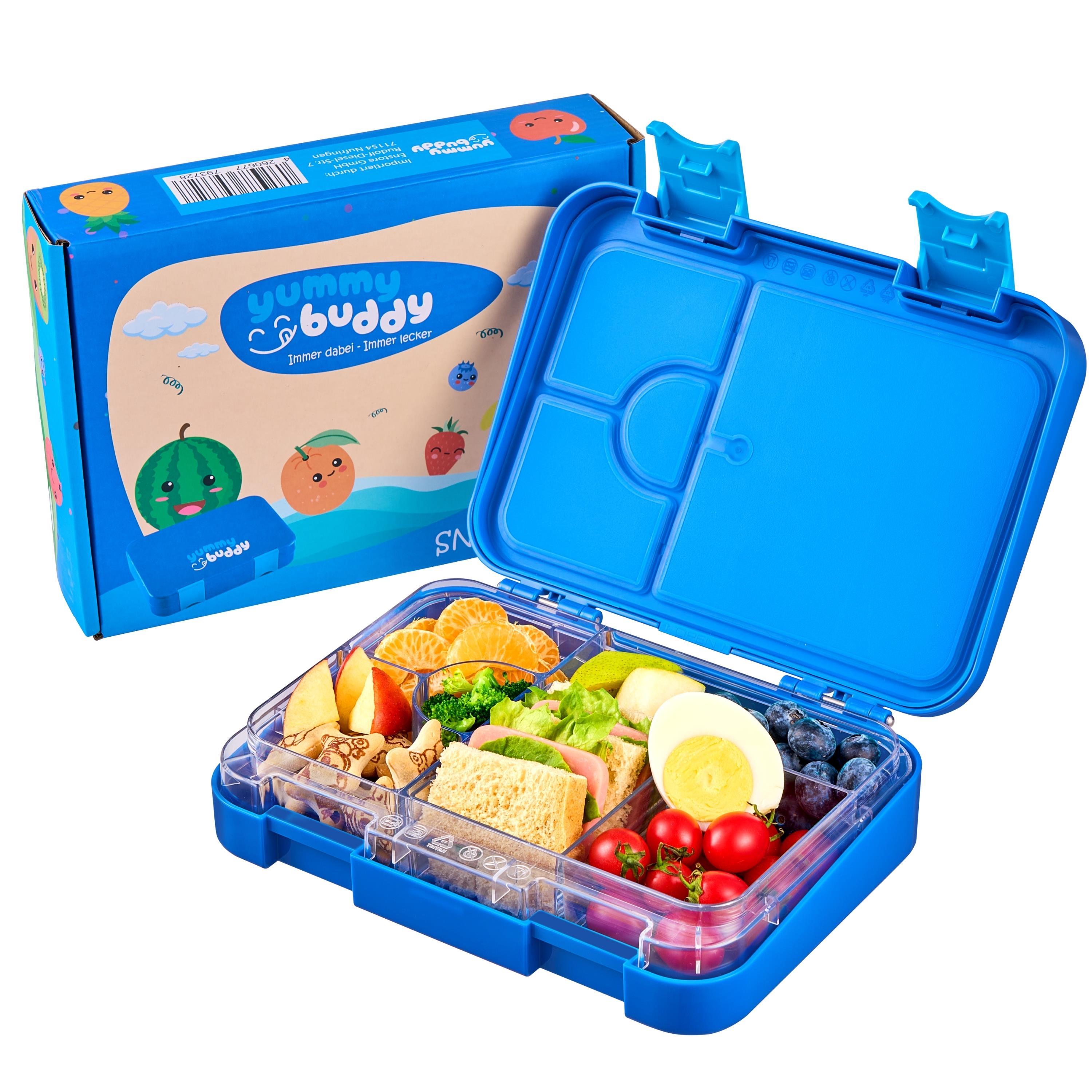 yummy buddy Kinder Brotdose 6 F&auml;chern Klick-Verschluss BPA-Frei Blau 