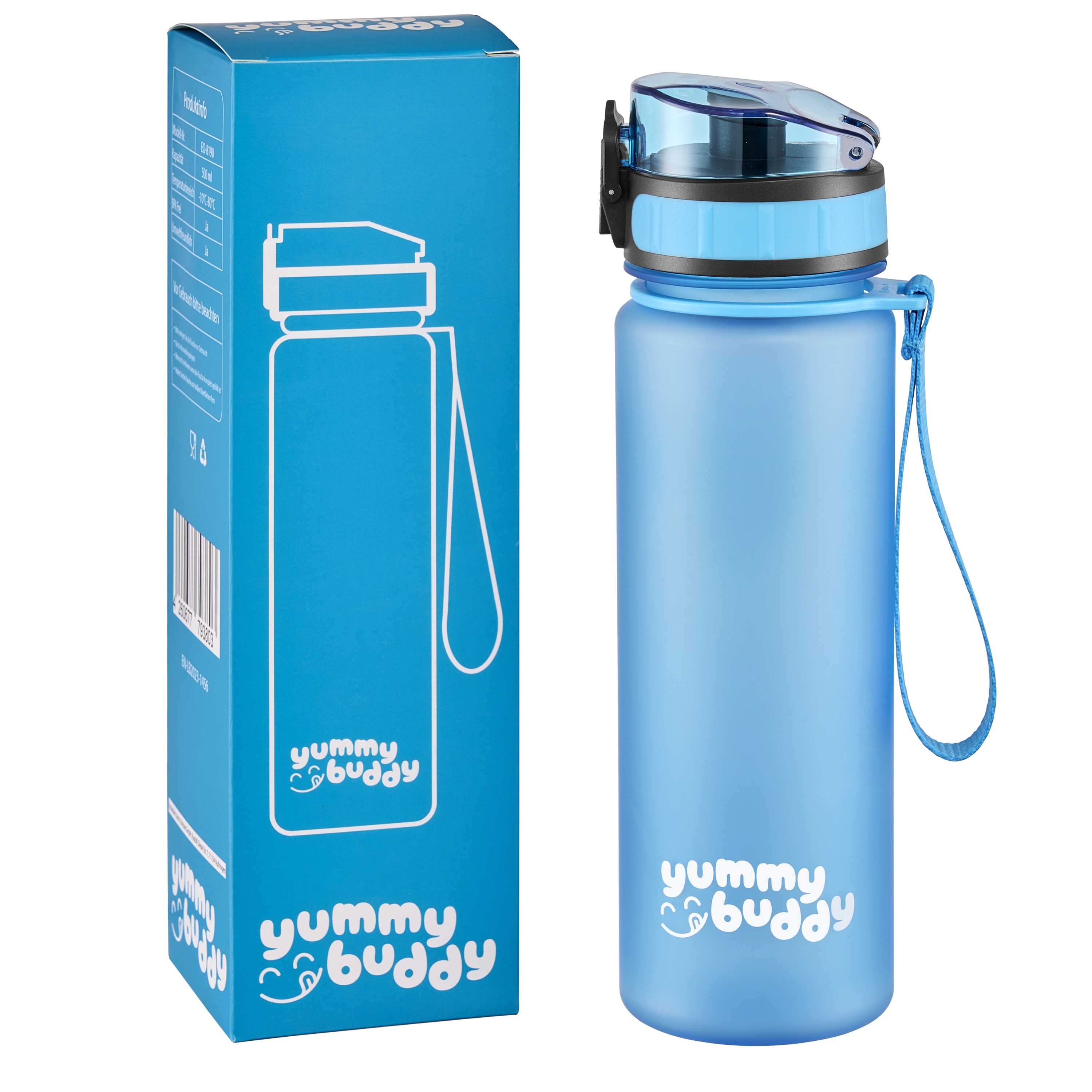 yummy buddy Kinder Trinkflasche 500ml Klick-Verschluss BPA-Frei Blau 
