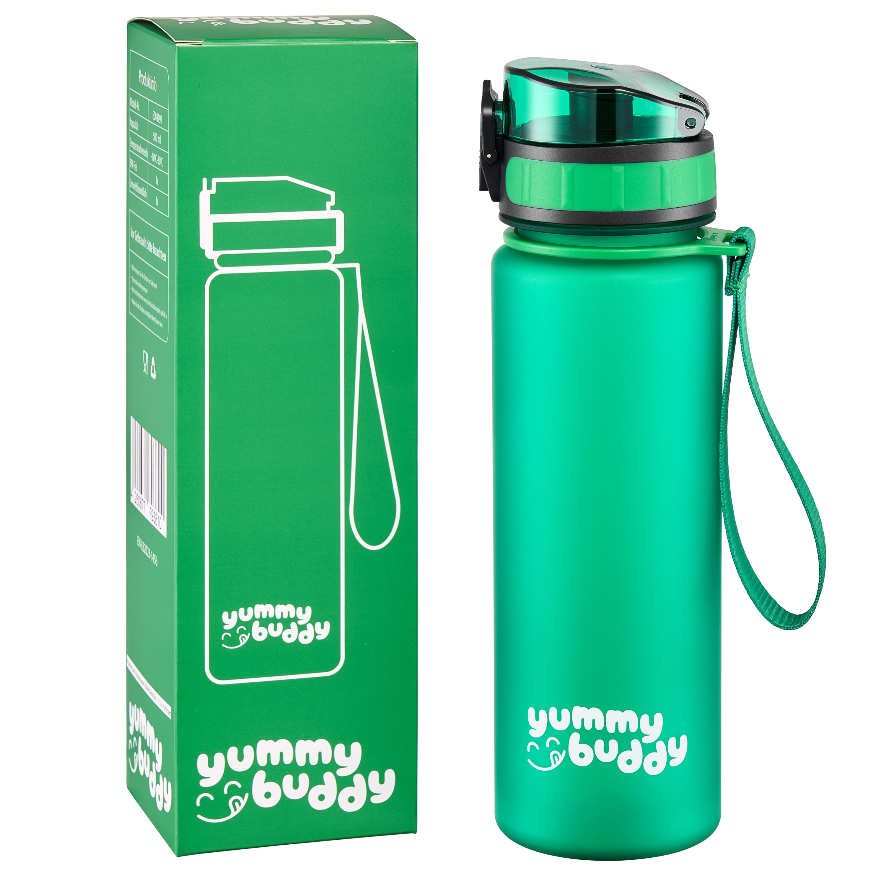 yummy buddy Kinder Trinkflasche 500ml Klick-Verschluss BPA-Frei Gr&uuml;n 