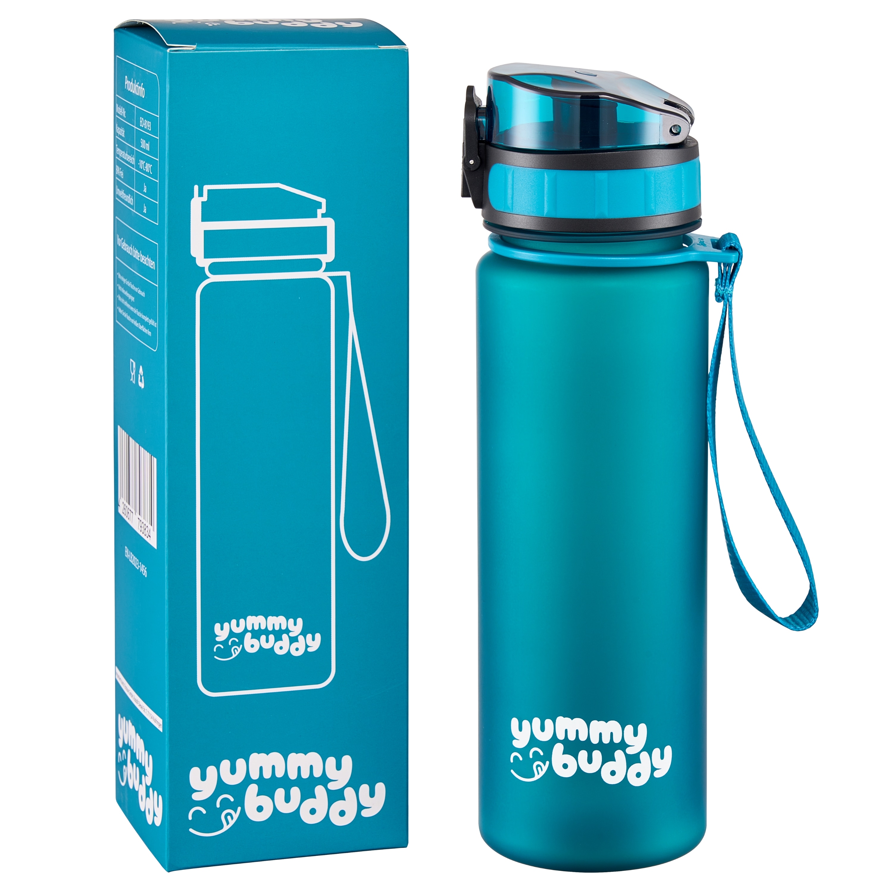 yummy buddy Kinder Trinkflasche 500ml Klick-Verschluss BPA-Frei Petrol 