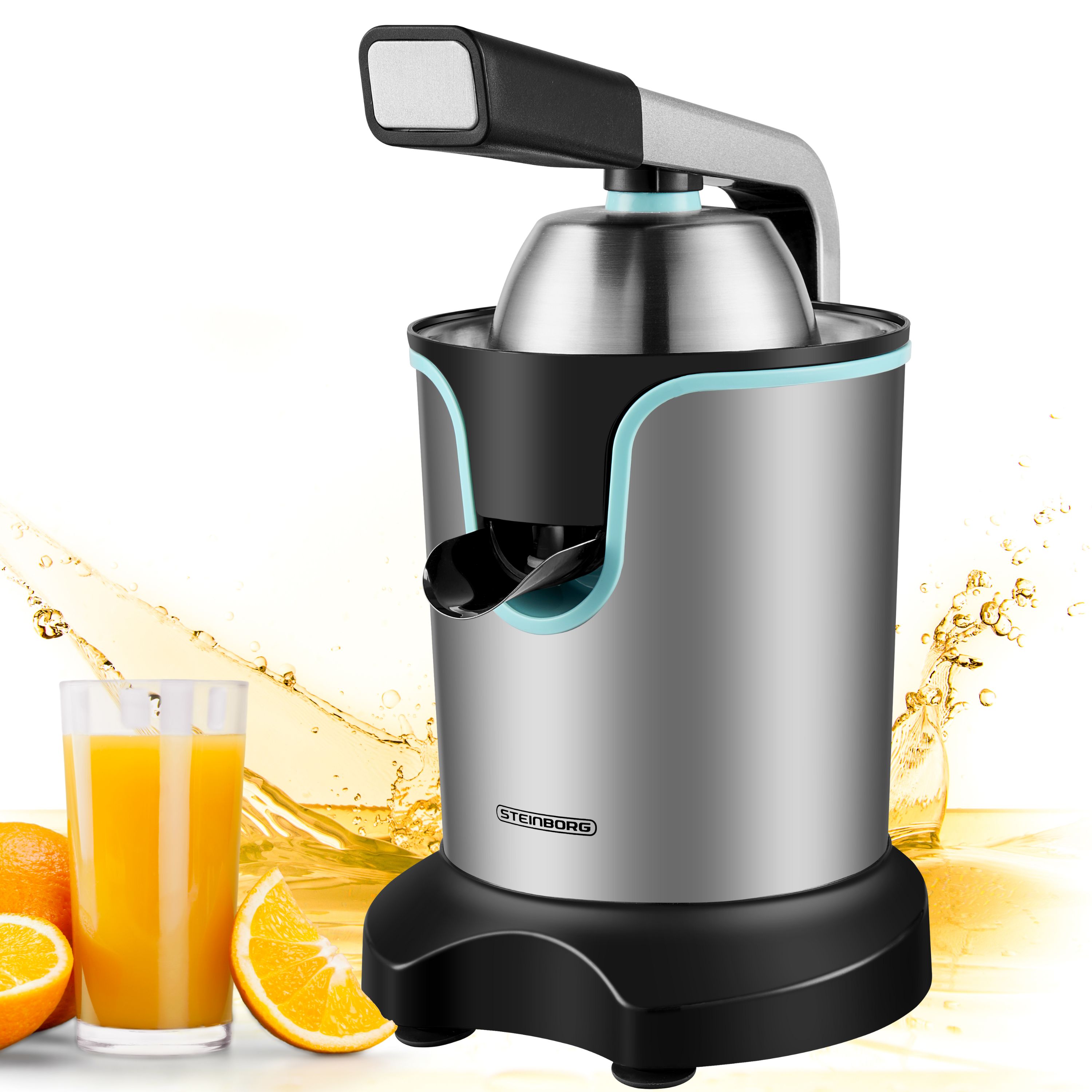 Steinborg Elektrische Zitruspresse Entsafter Edelstahl 800W Edelstahlsieb 