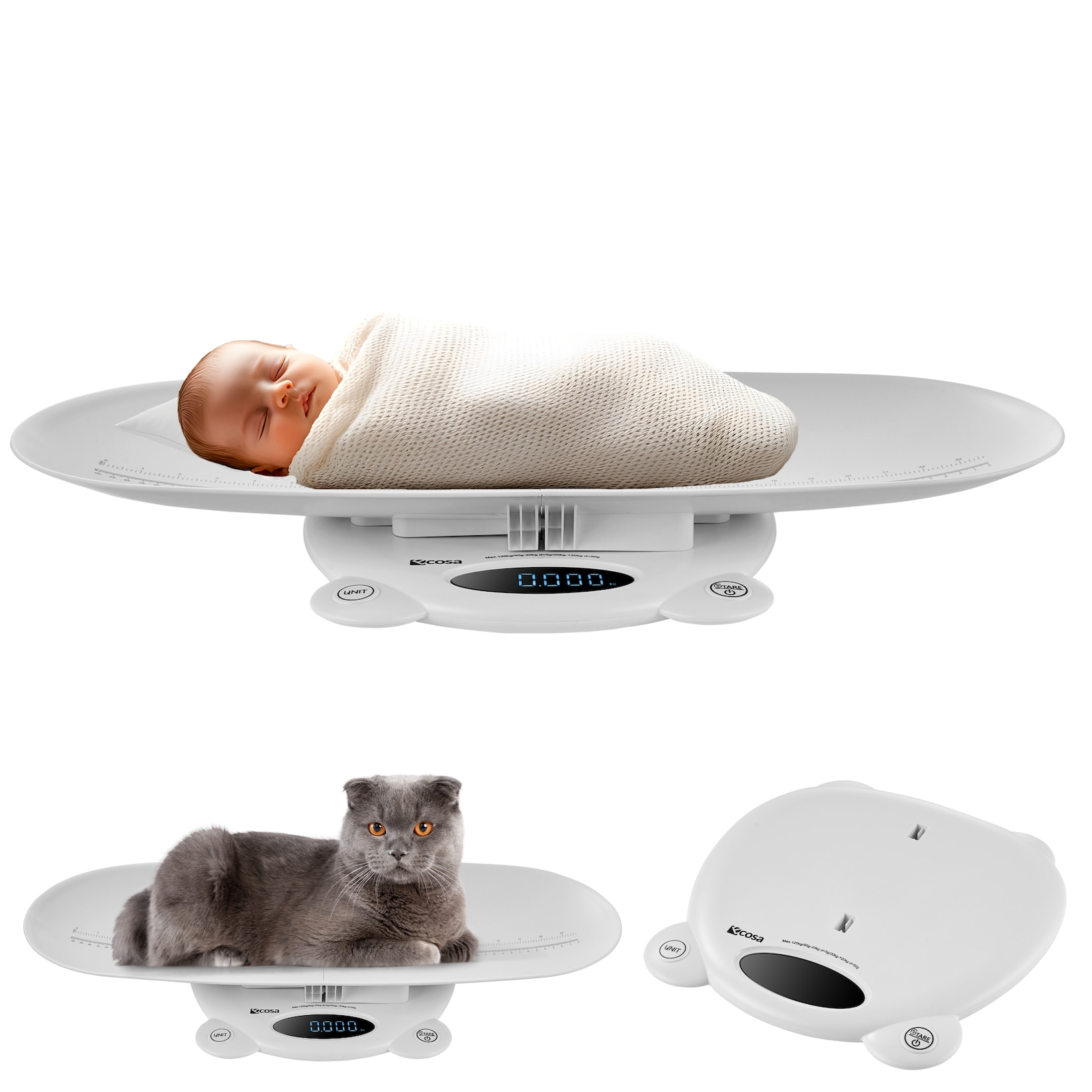 Ecosa 3in1 Babywaage, Tierwaage & Personenwaage mit Tara-/Hold-Funktion