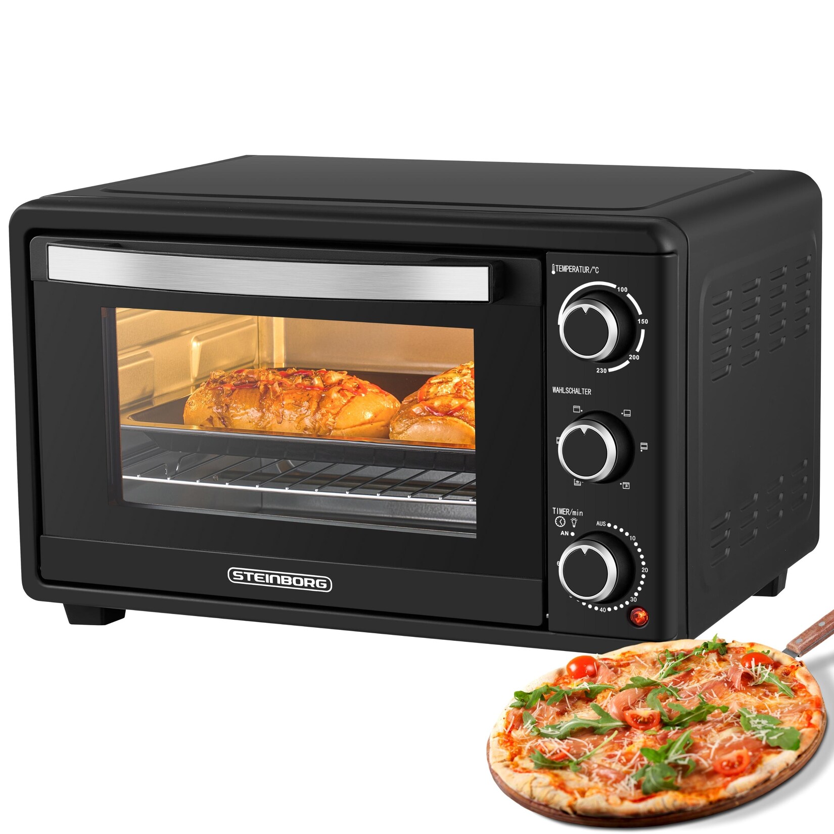 Minibackofen Pizzaofen  mit Umluft 1500W schwarz