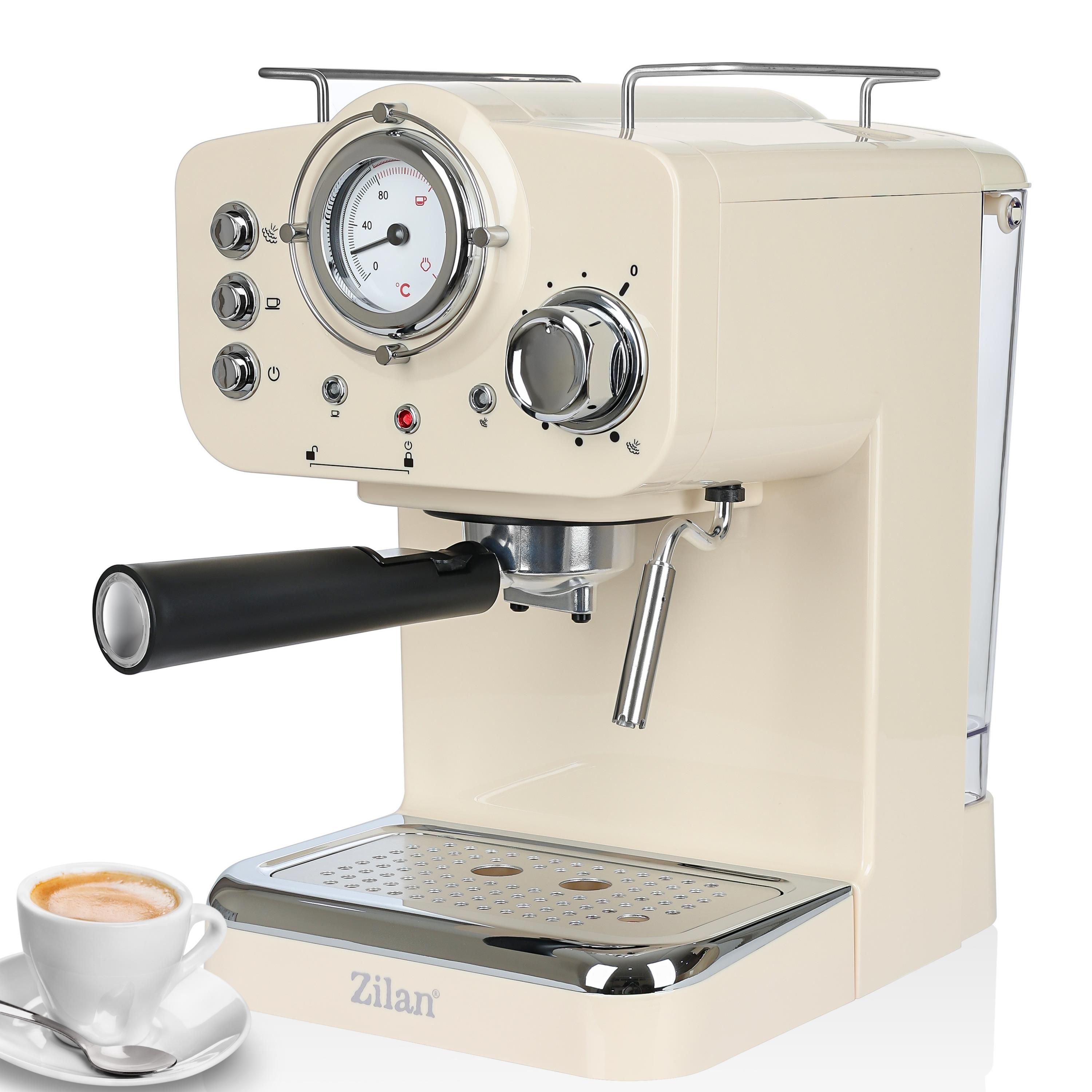 Zilan Espressomaschine mit Milchaufsch&auml;umer Siebtr&auml;germaschine 15 bar 1.25L gelb 