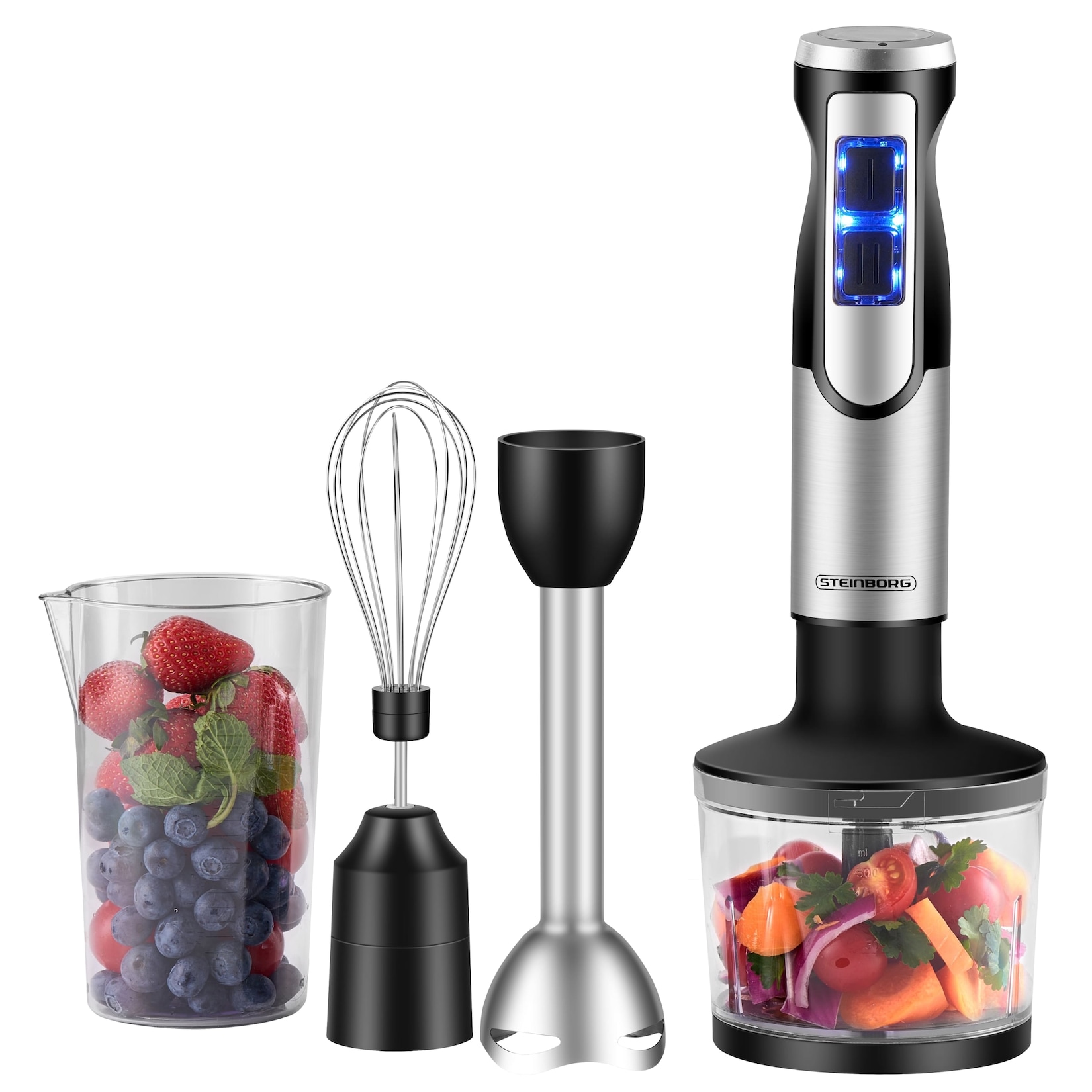 Steinborg 4-in-1 Stabmixer Zerkleinerer Set Edelstahl 500ml 1200W