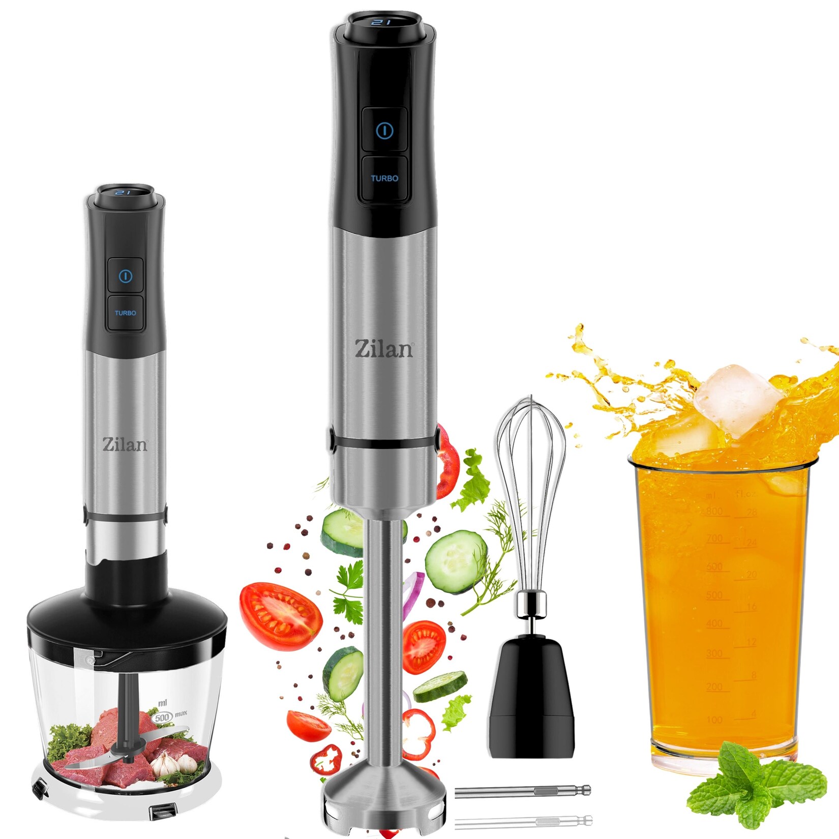 5-in-1 Stabmixer Set 12 Geschwindigkeitsstufen Edelstahlgehäuse 1200W