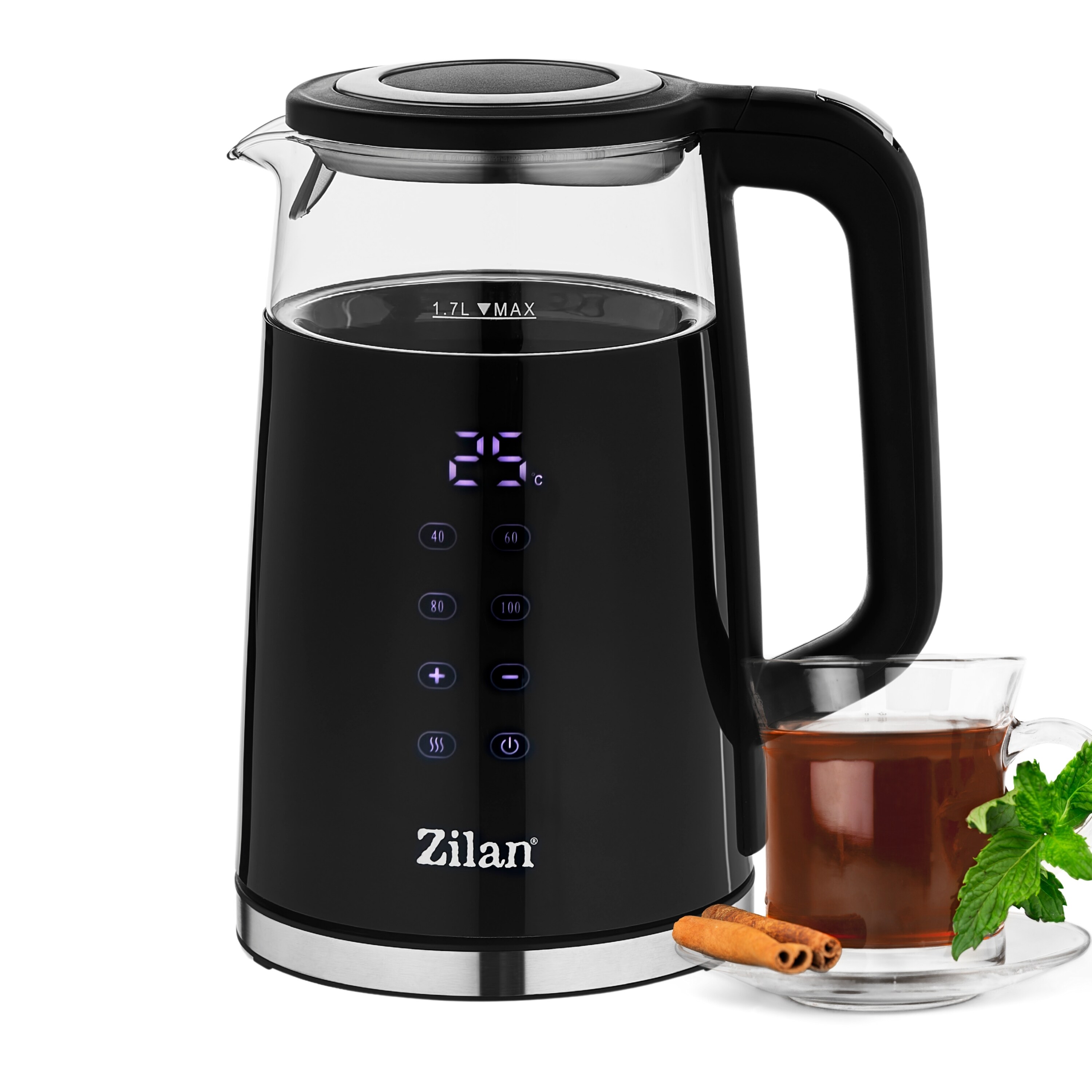 Zilan Glas Wasserkocher mit Temperatureinstellung Warmhaltefunktion 1.7L 2200W 