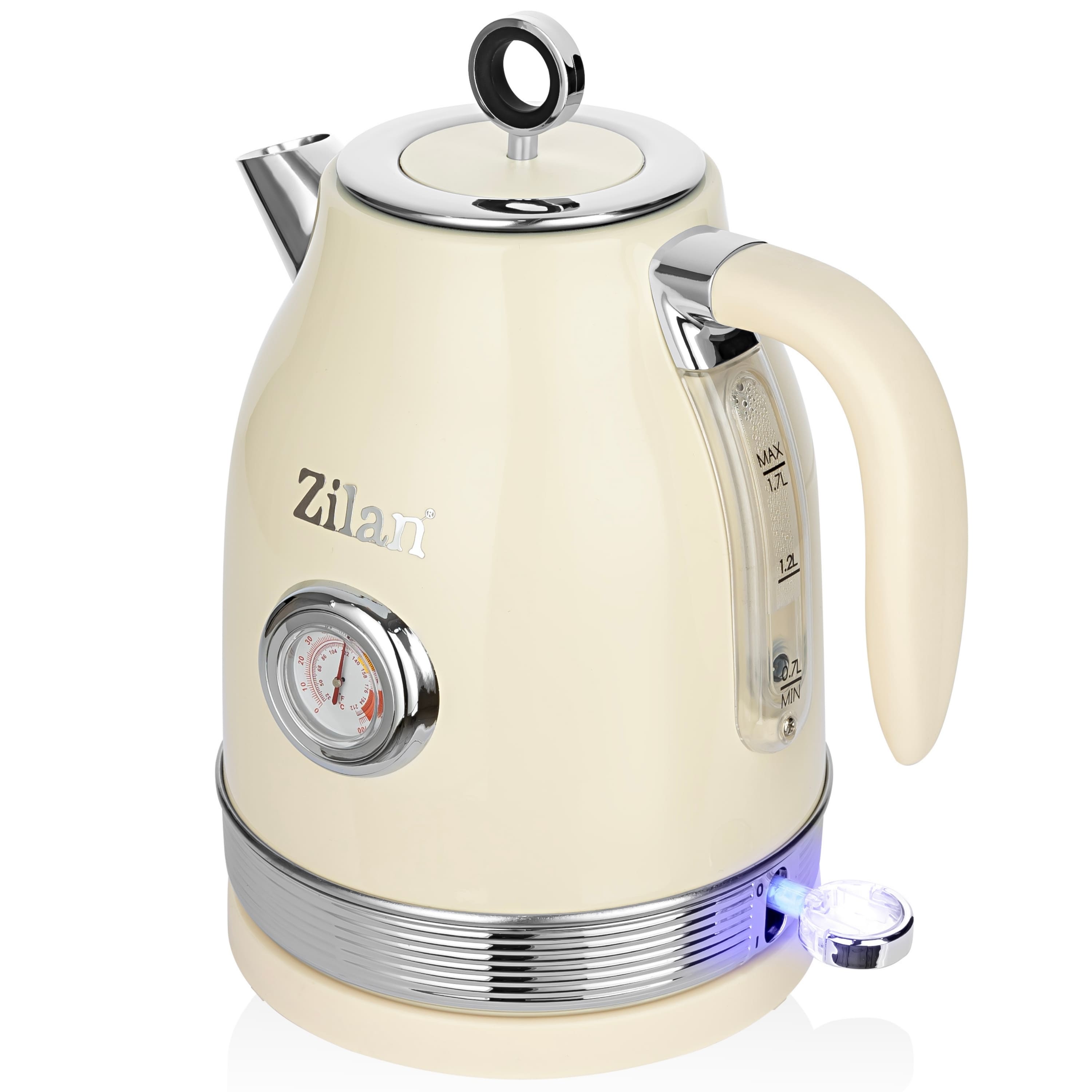 Zilan Retro Wasserkocher Edelstahl 1,7L kabellos mit 360&deg; Basis 2200W Beige 