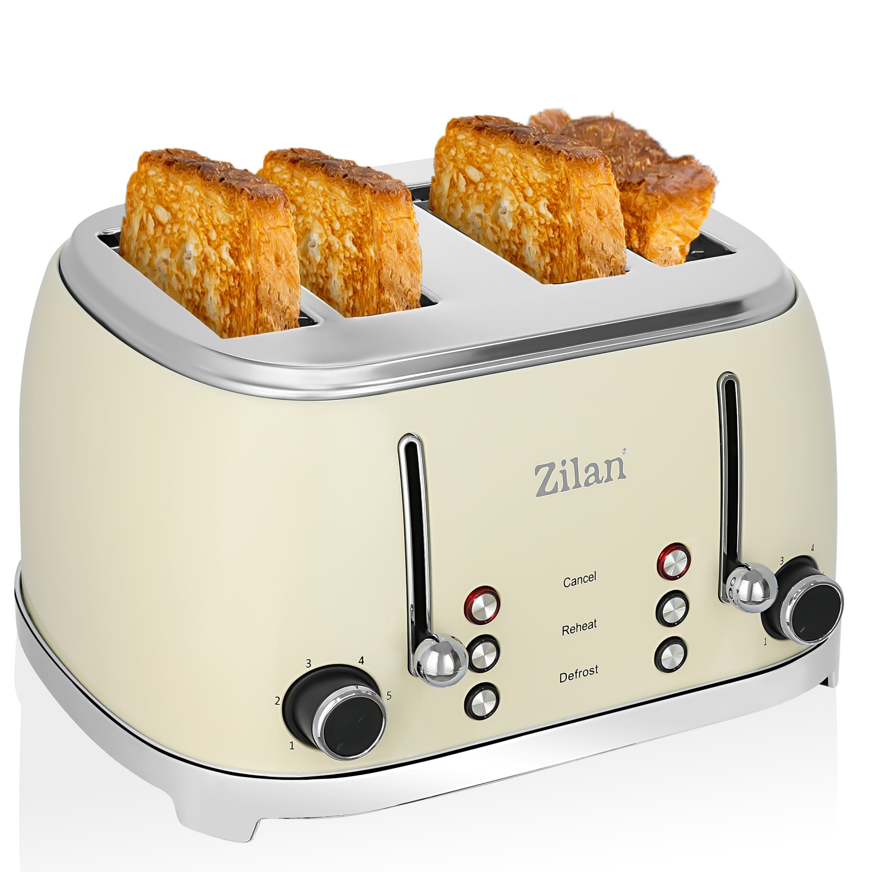 Zilan 4 Scheiben Retro Toaster 6 Br&auml;unungsstufen 1500 Watt 