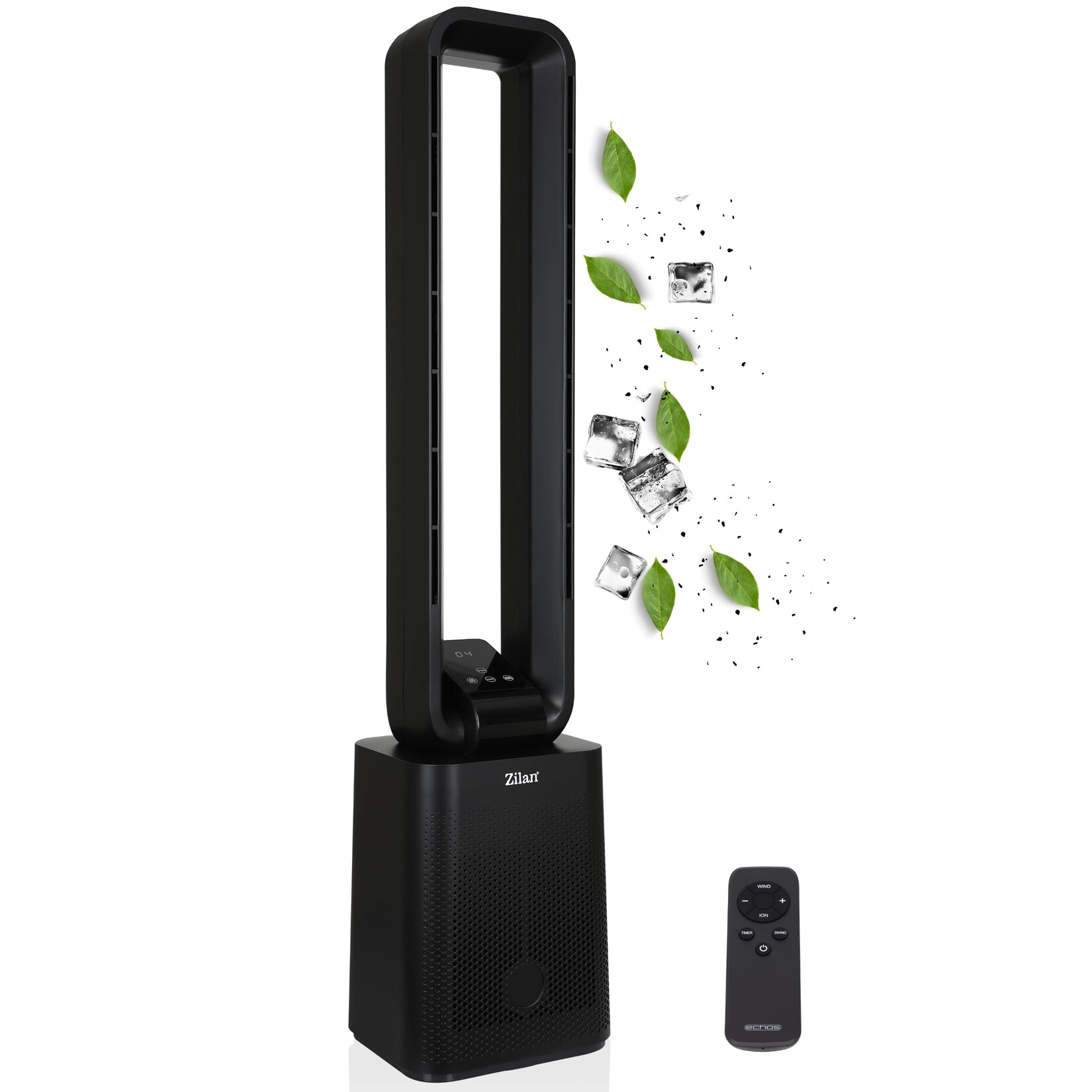 Turmventilator m. Fernbedienung 12 Stufen Timer LED-Display schwarz