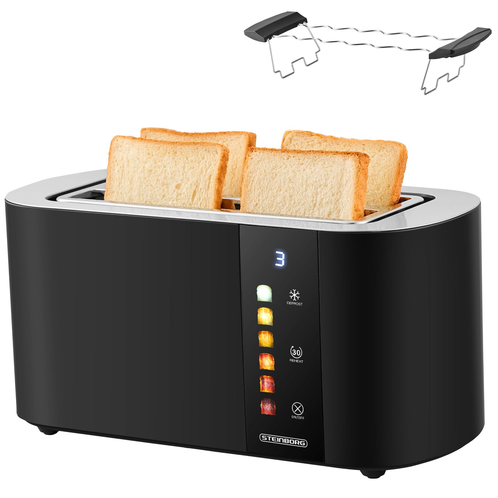 4 Scheiben XXL Toaster Lift Funktion m. Brötchenaufsatz