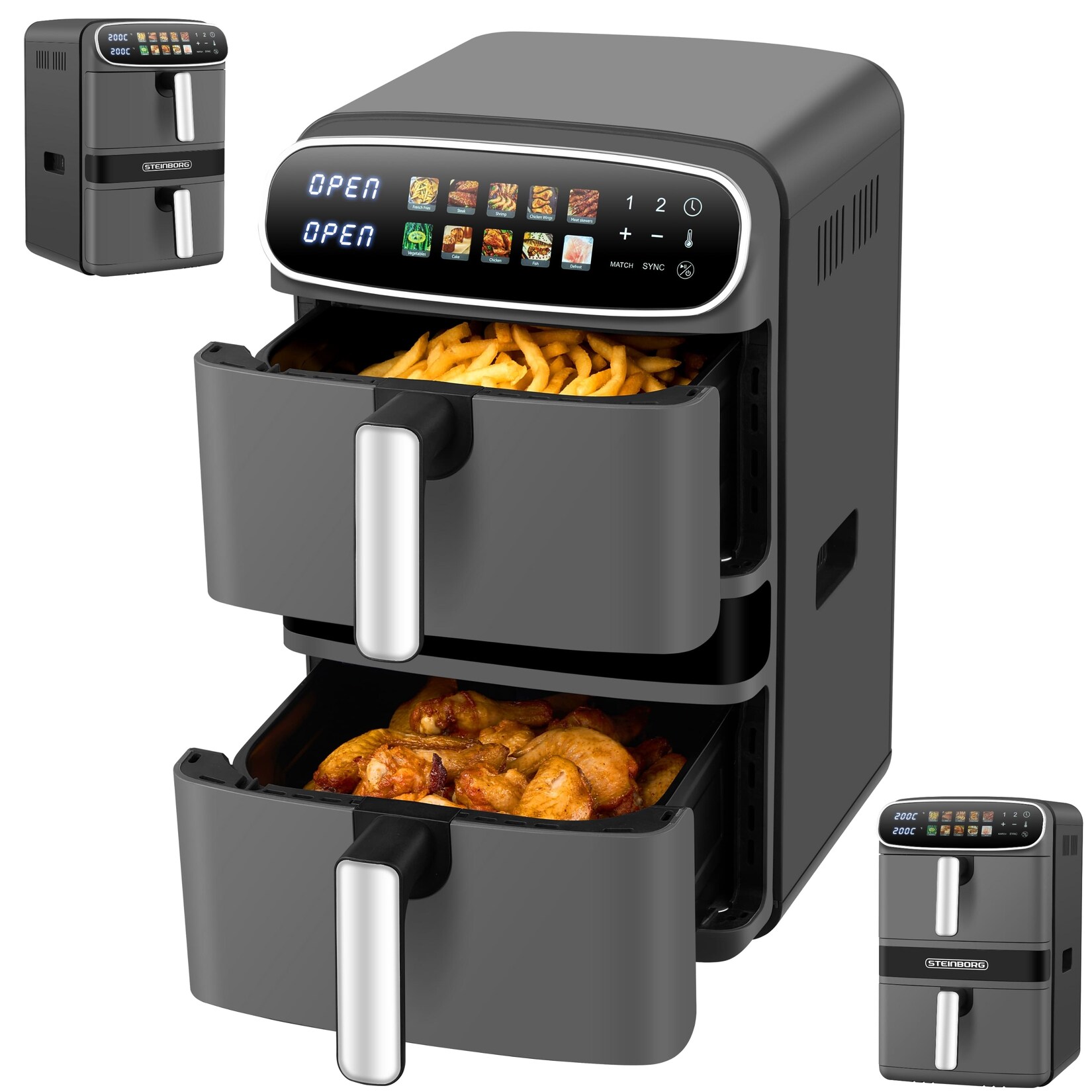 Doppelheißluftfritteuse (6+6L) Antihaftbeschichtung 2800W