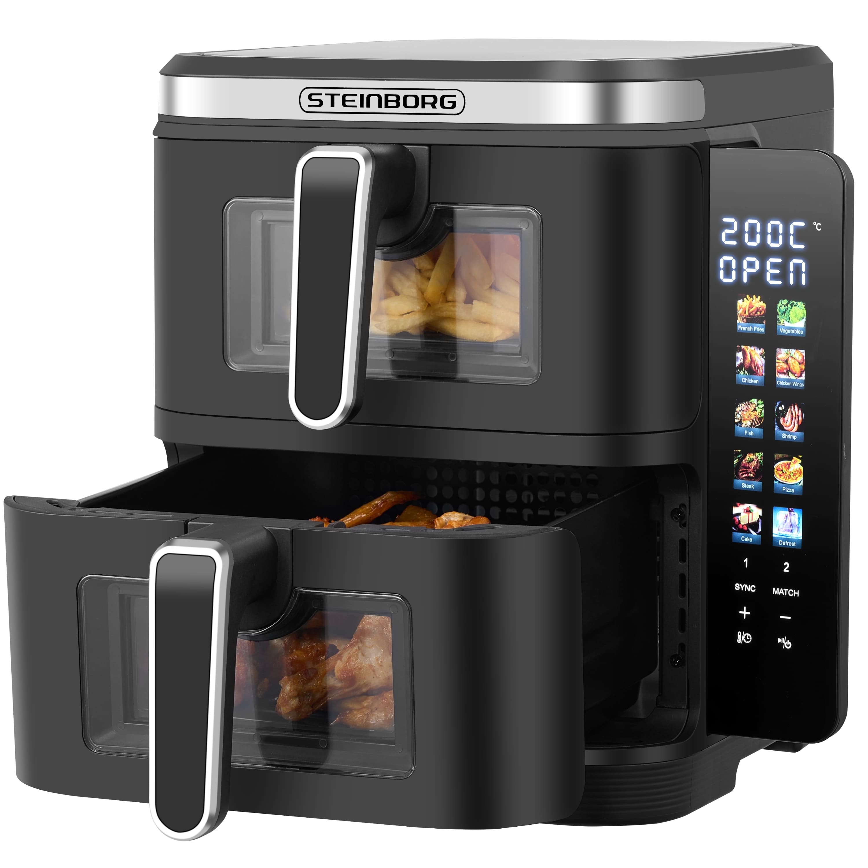 Steinborg Doppelhei&szlig;luftfritteuse 11L (5,5+5,5L) Antihaftbeschichtung 2800W 