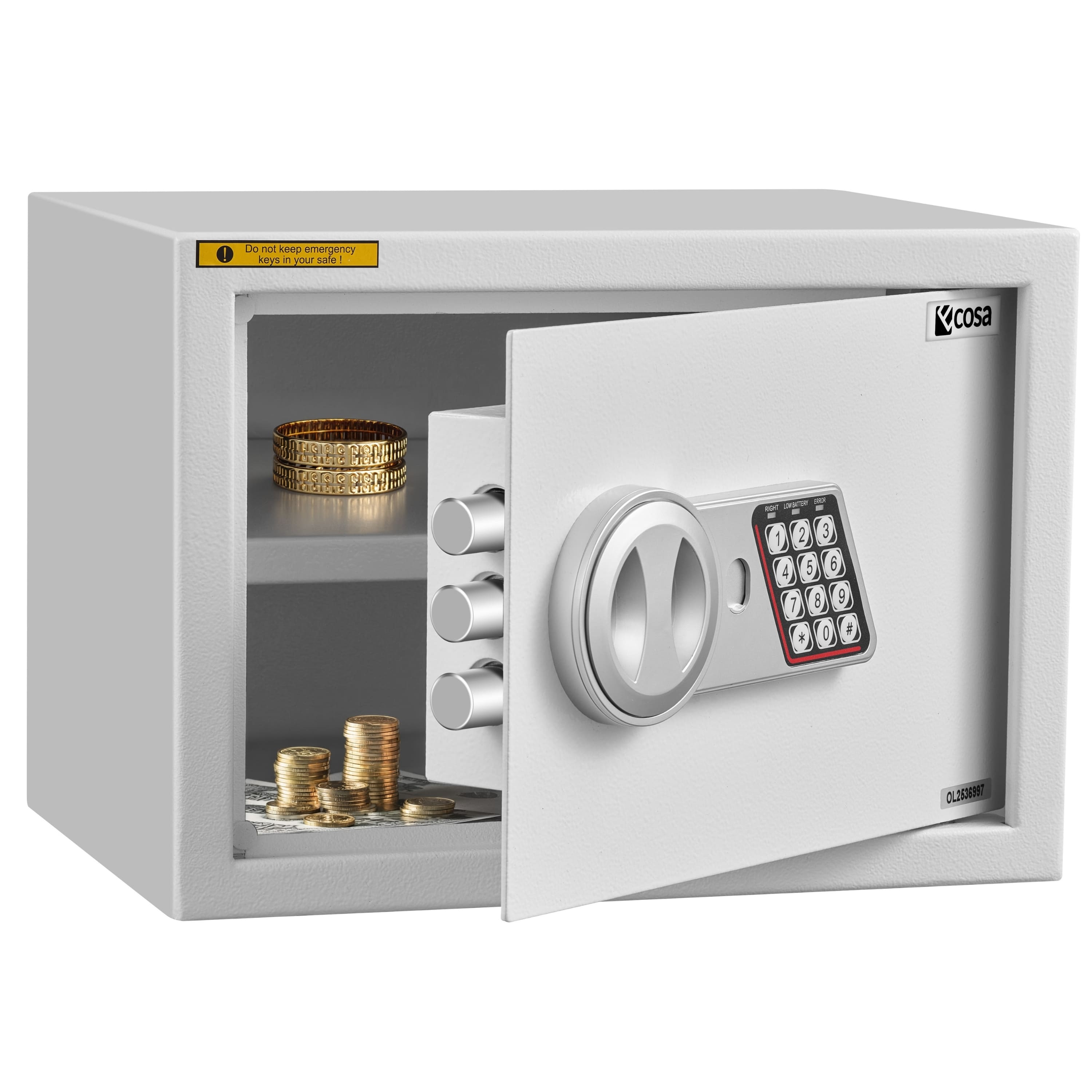 Ecosa Tresor elektronisch mit Kombinationsschloss u. Schl&uuml;ssel f&uuml;r Zuhause wei&szlig; 