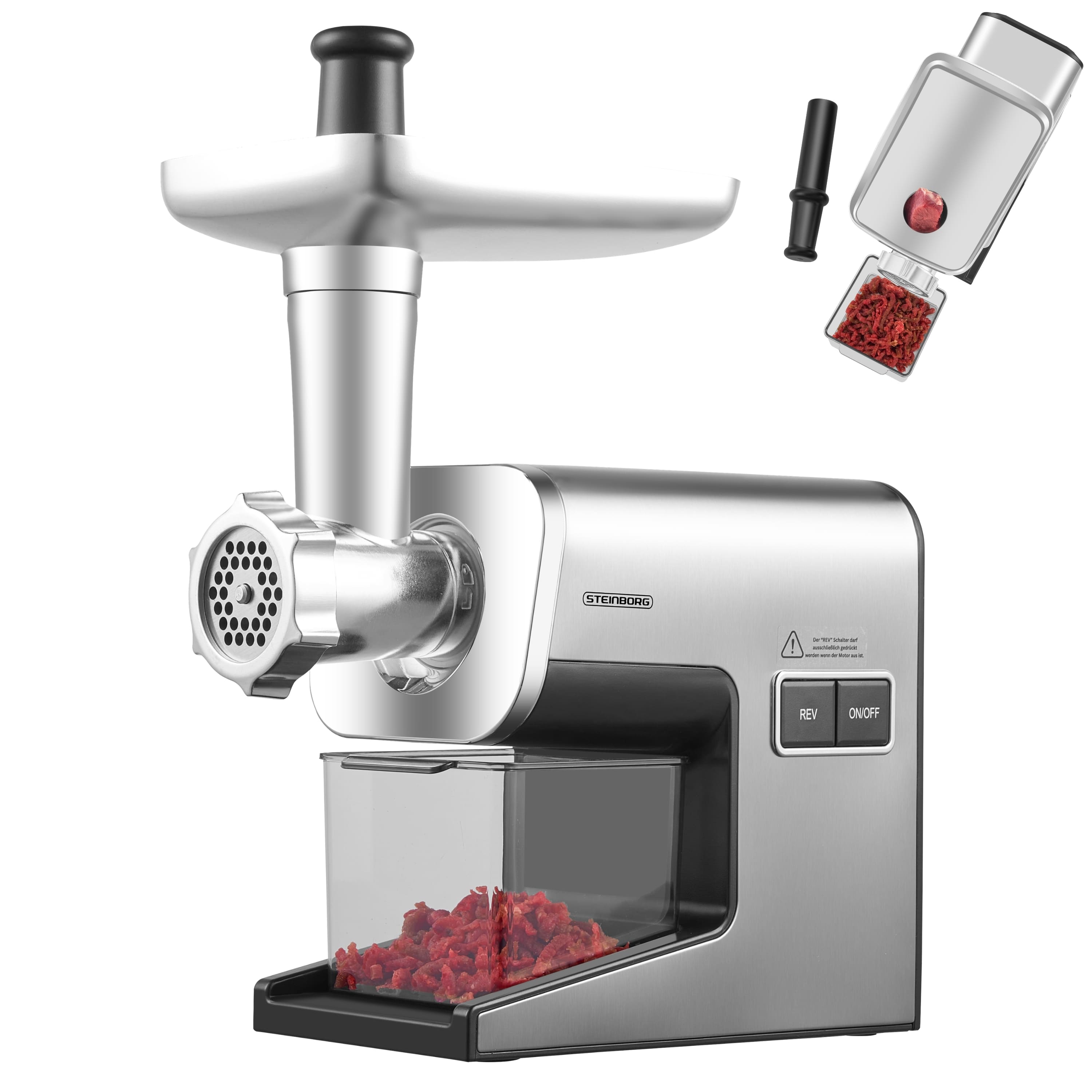 Steinborg Elektrischer Fleischwolf Edelstahlgeh&auml;use AC-Motor 2000W 