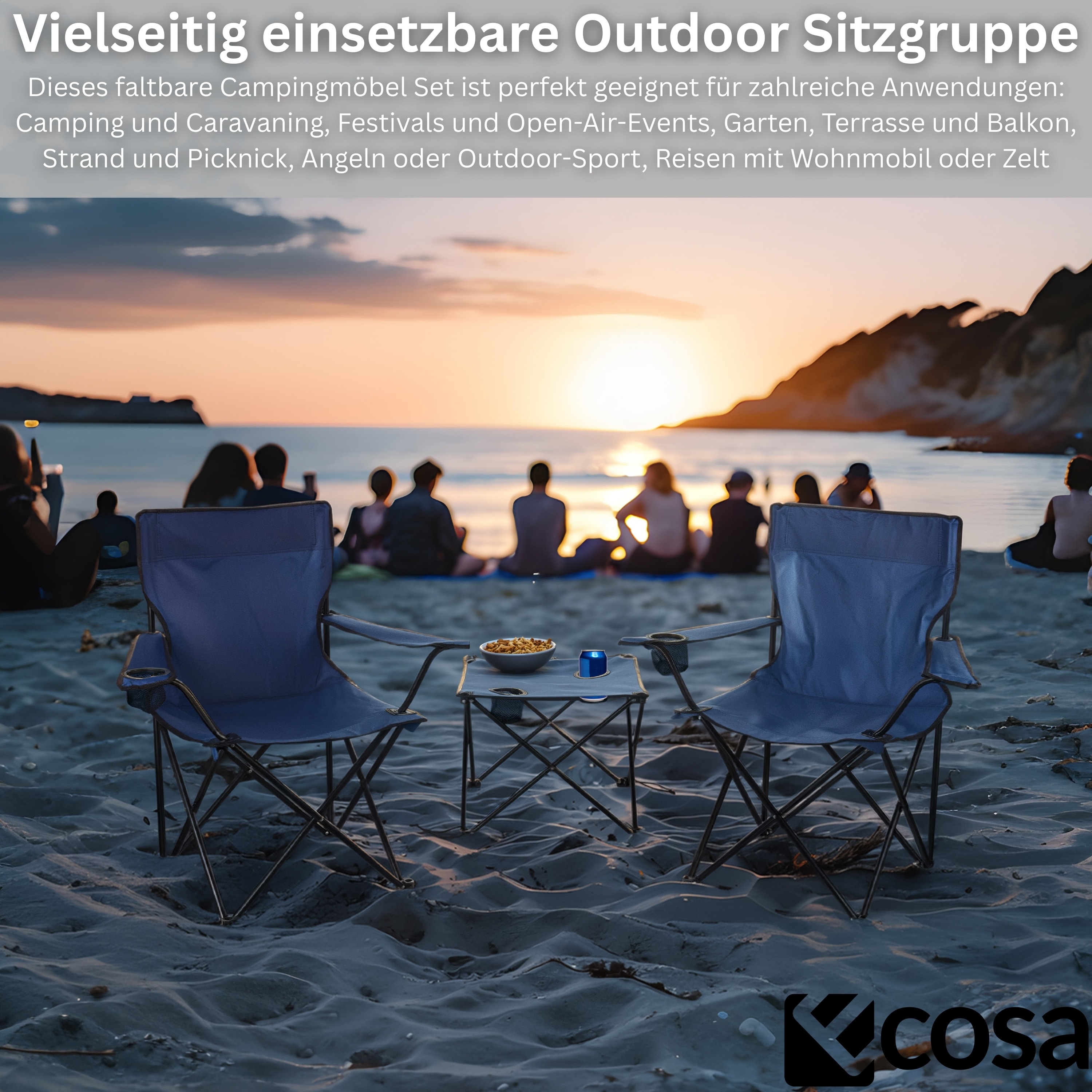 Ecosa 3-teiliges Campingmöbel Set mit 2 Klappstühlen und Campingtisch Faltbar Tragbar