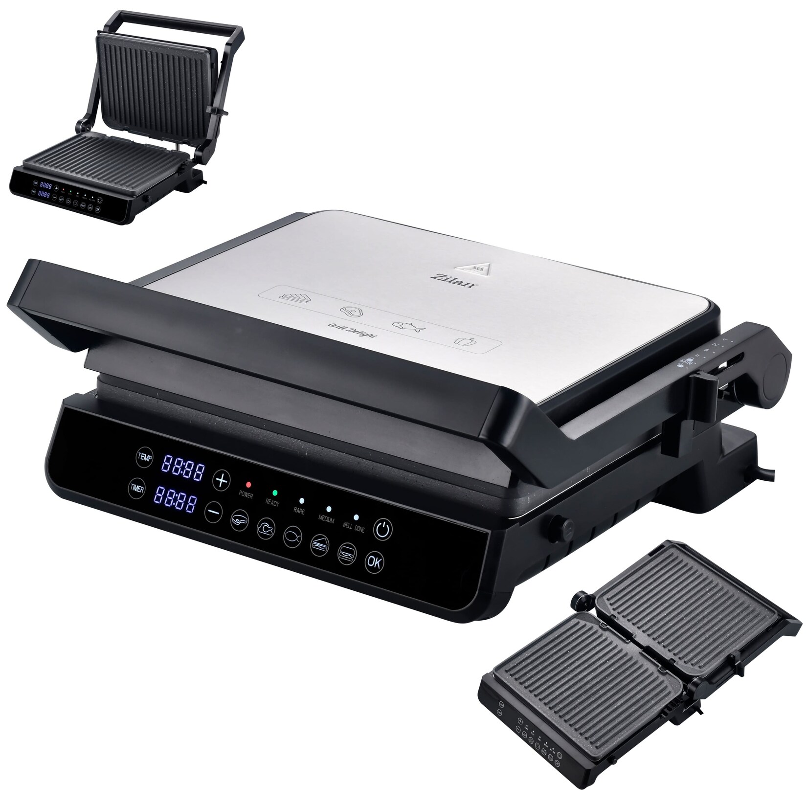 Digitaler Tischgrill Kontaktgrill 2000W mit Touch Display Fettauffangschale