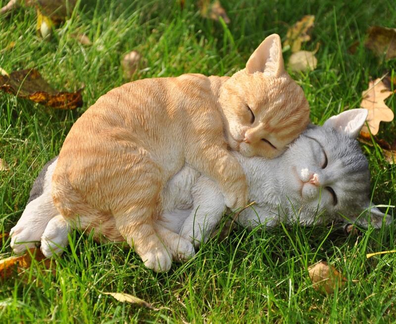 Dazikemo Gartenfigur Dekofigur Zwei schlafende Katzen