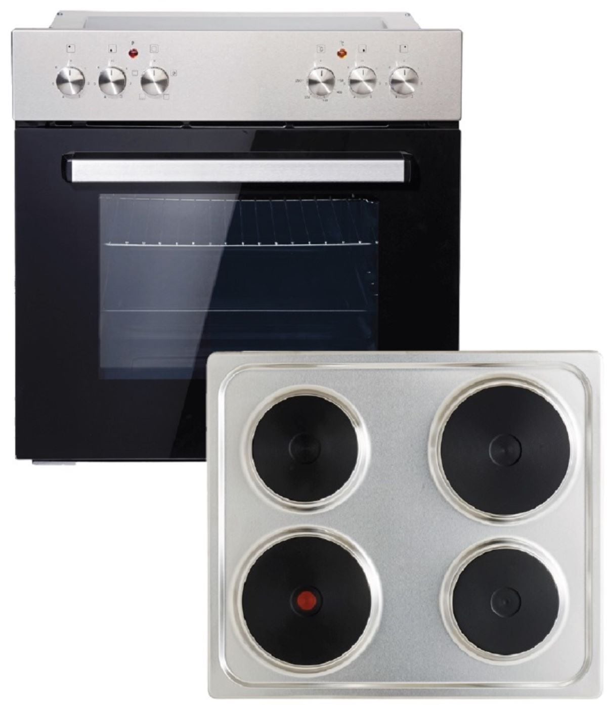 PKM Einbauherdset BIC3 I-KP-IX-2/2 - 60cm, Edelstahl, Gussplatten Kochfeld 