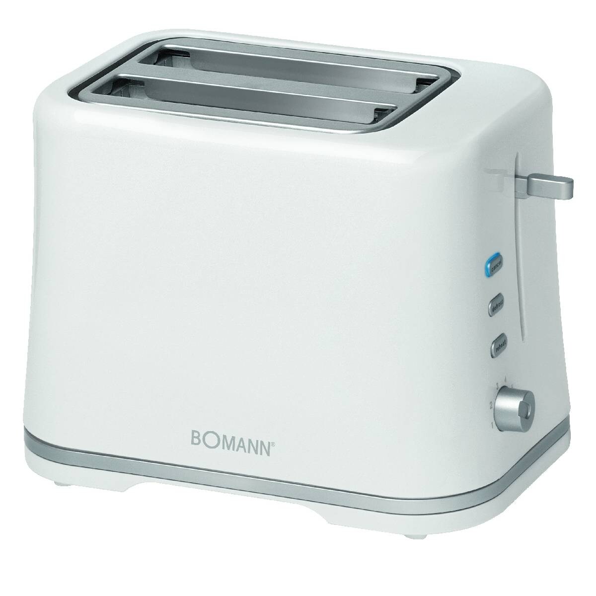 Toaster TA 1577 CB weiß, zwei breite Schlitze mit Aufsatz, Auftaufunktion