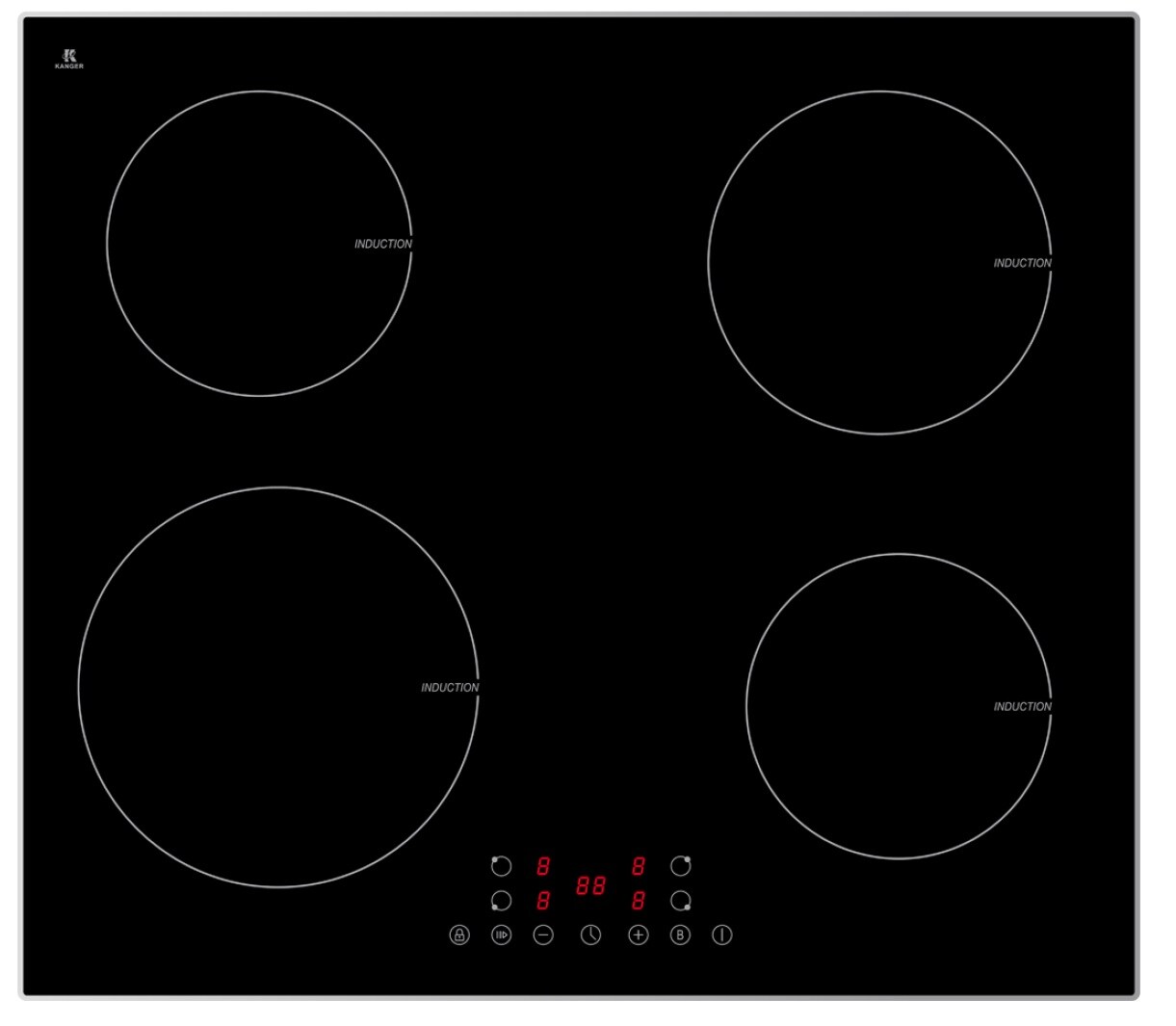 Induktionskochfeld IN4B- - Edelstahlrahmen, Glaskeramik, Booster, Timer