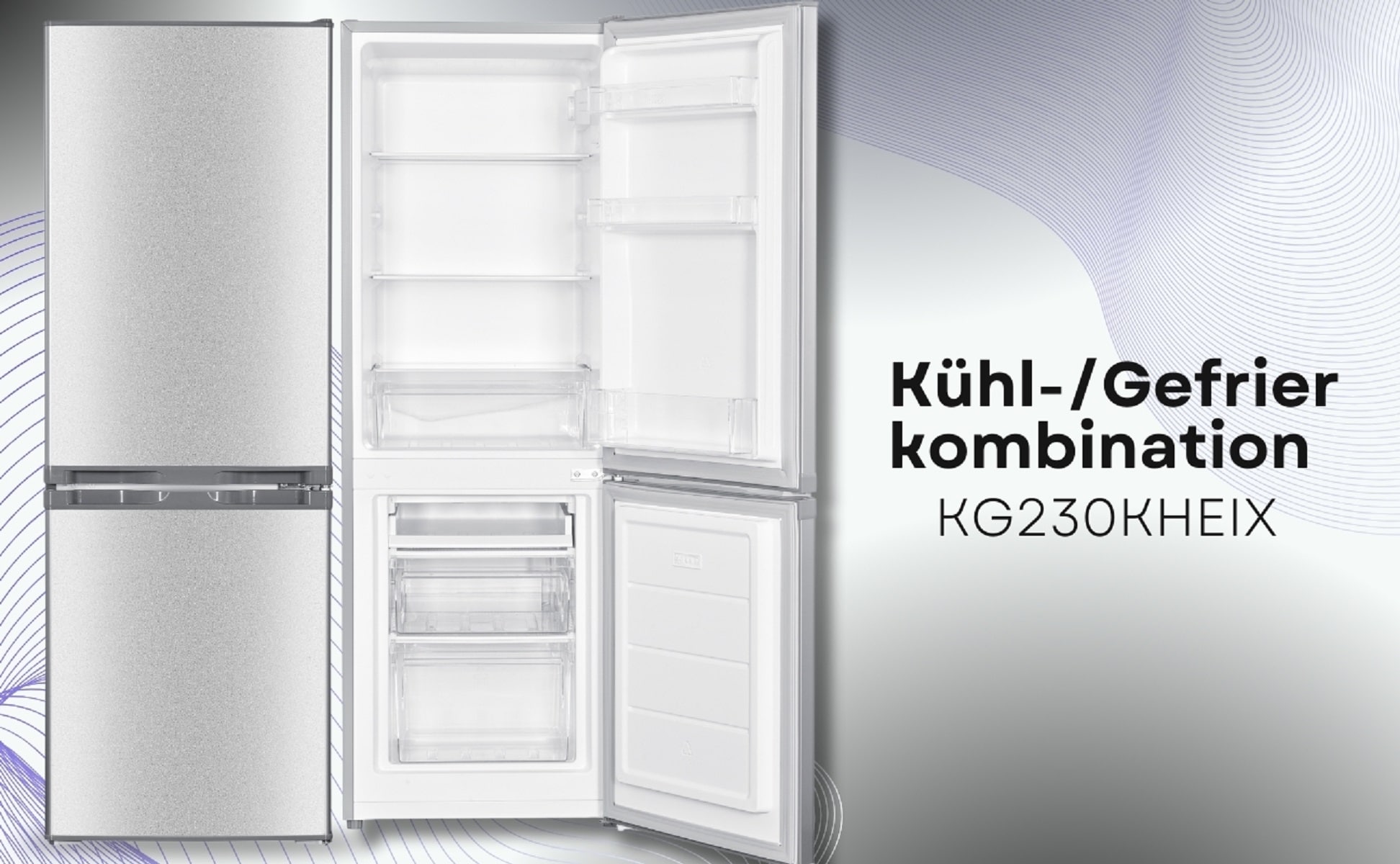 PKM K&uuml;hlgefrierkombination KG230KHEIX 173L Inox silber K&uuml;hlschrank LED 