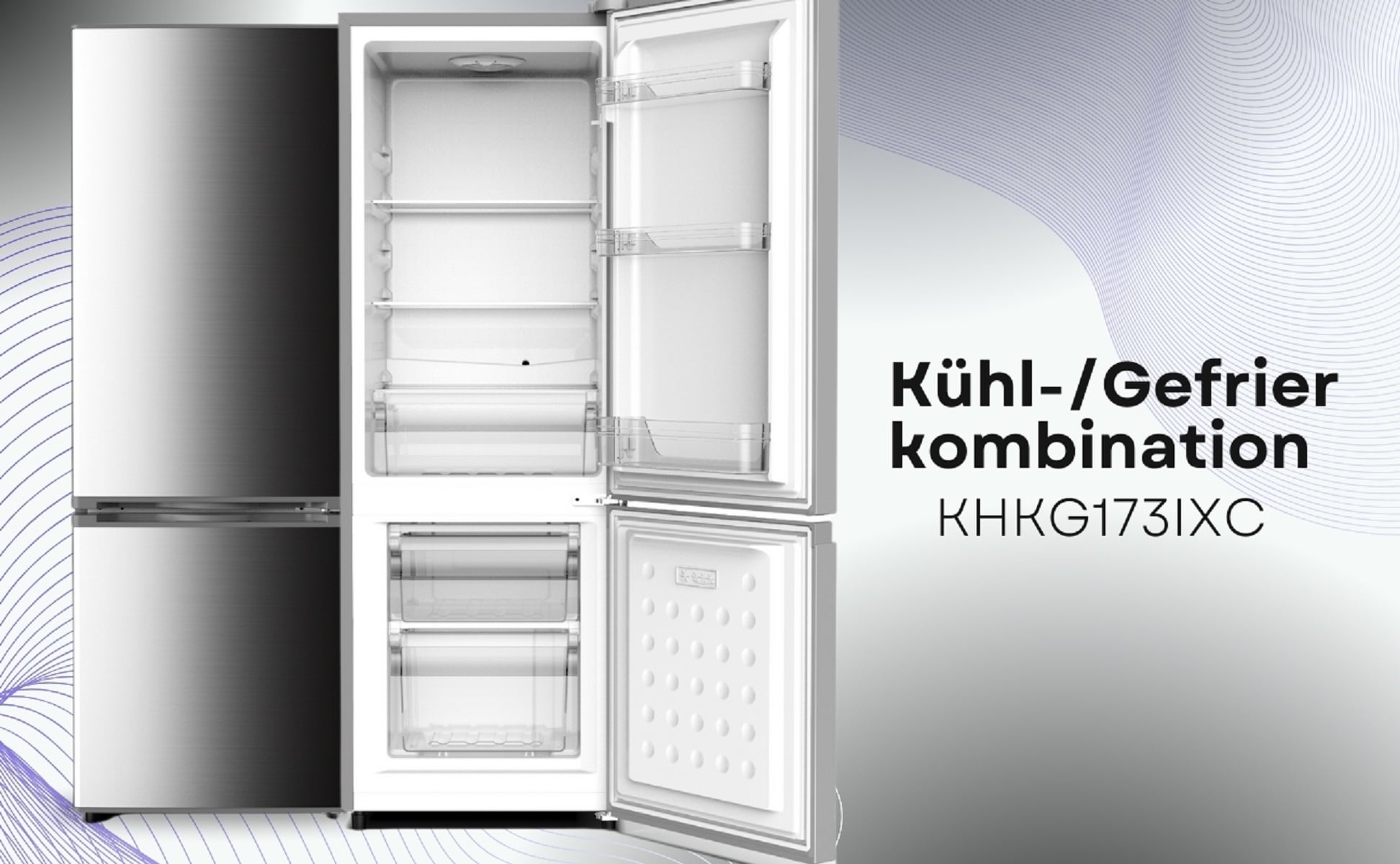 PKM K&uuml;hlgefrierkombination KHKG173IXC Inox 161L K&uuml;hlschrank LED 