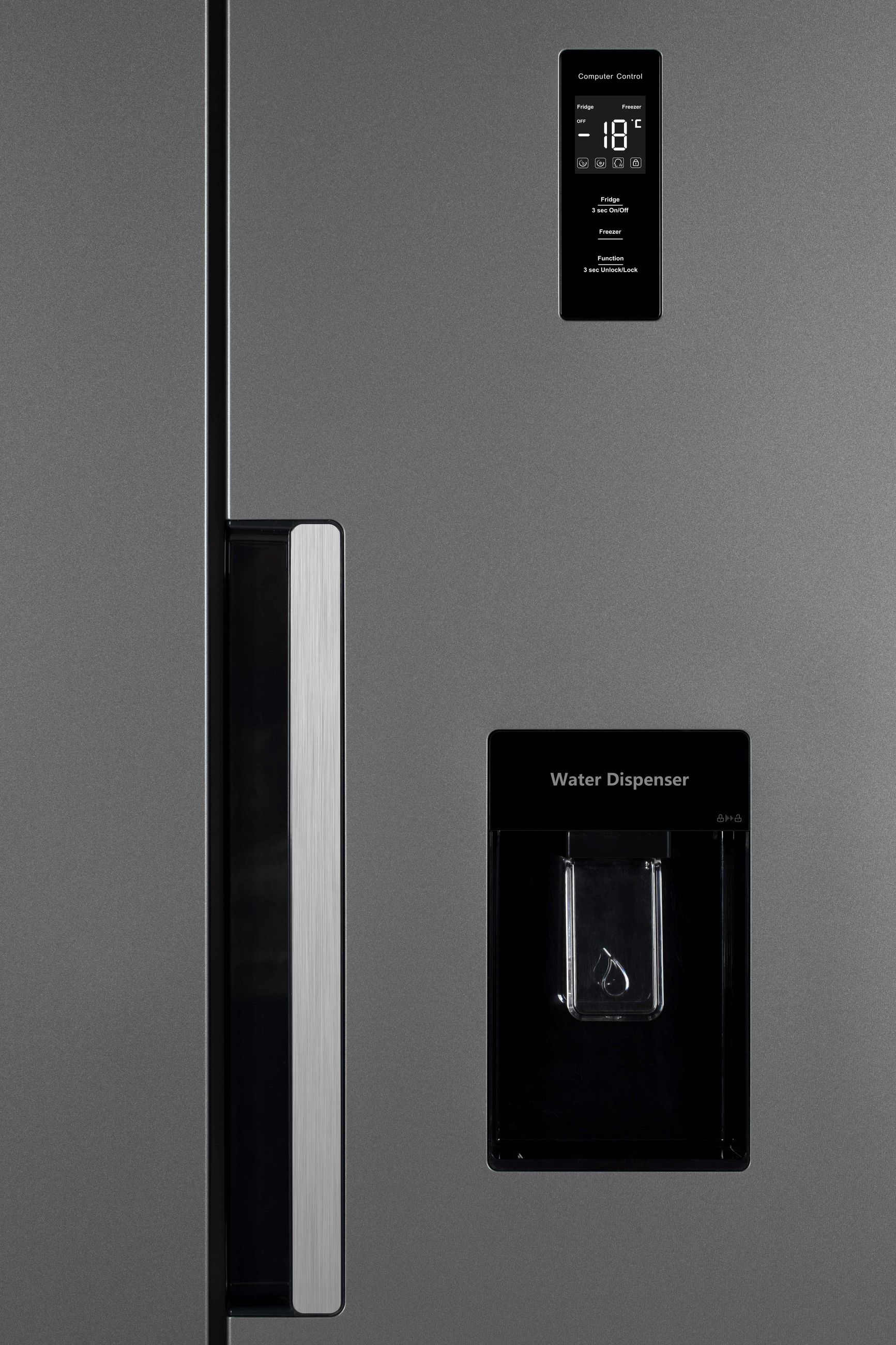 Produktbild von PKM SBS288-151EIXWD Side By Side Kühl-Gefrierkombination | Inox Design | 288 Liter Kühlen | 151 Liter Kühlen | 39dB | NoFrost | Wasserspender | 286kWh | Display | Freistehend